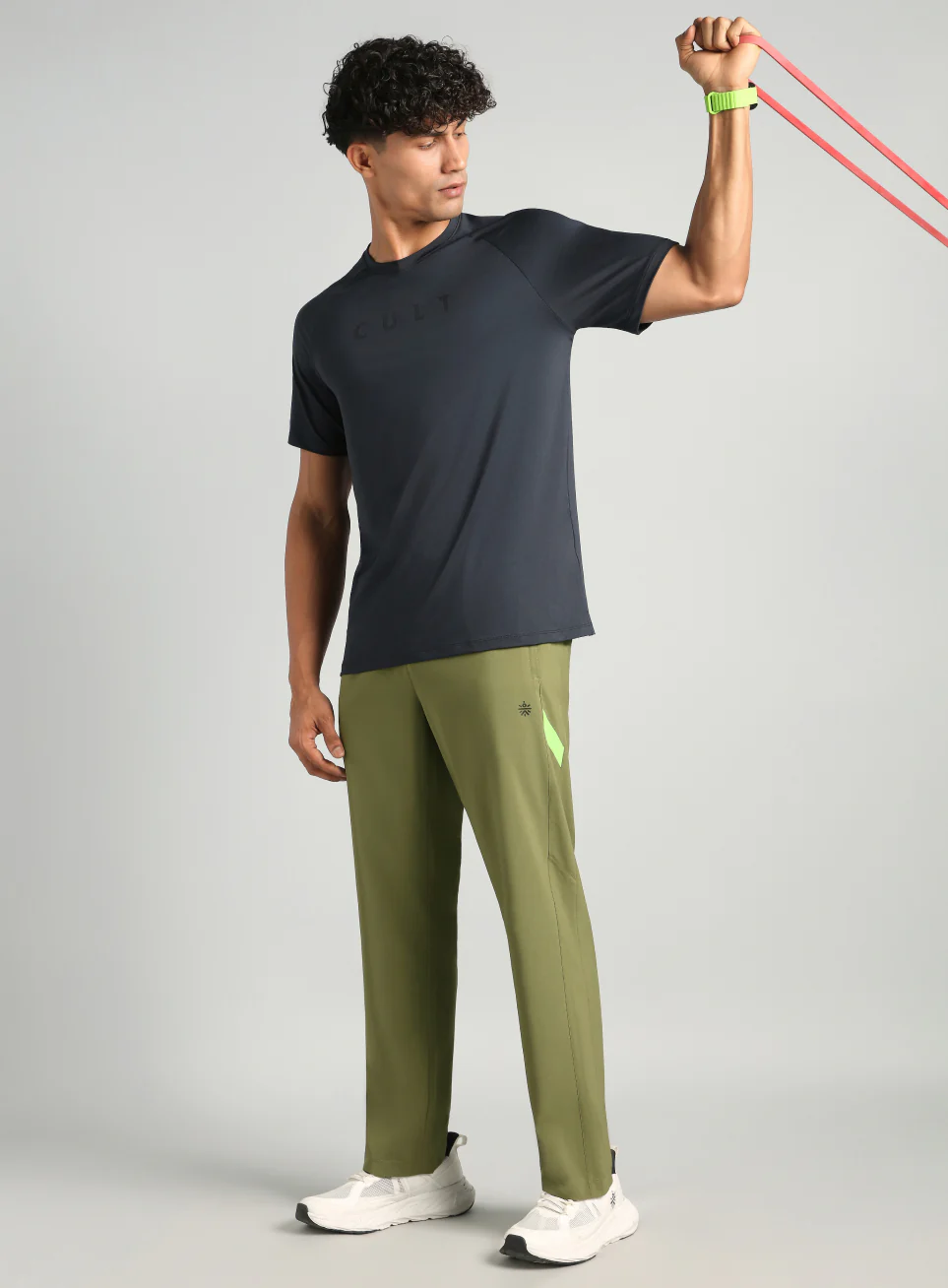 Men's Olive Straight Fit Power Pop Trackpants - Image 3