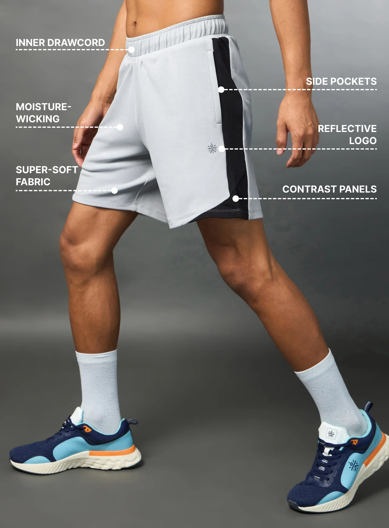 Men's Pace Up Lt. Grey Running Shorts - Image 5