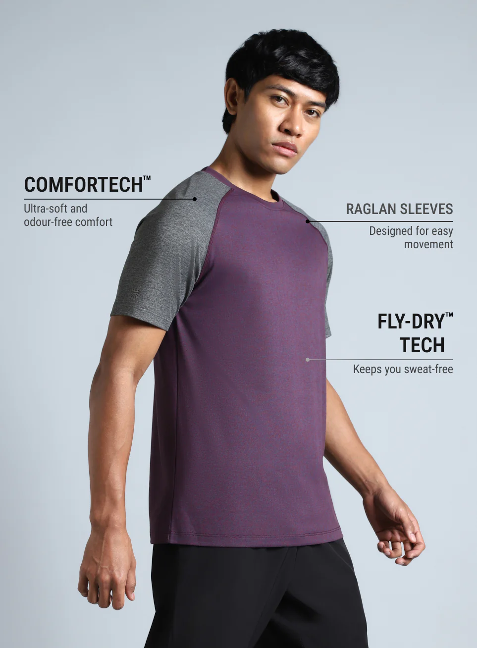 Men's Purple Colourblocked COMFORtech T-shirt - Image 5