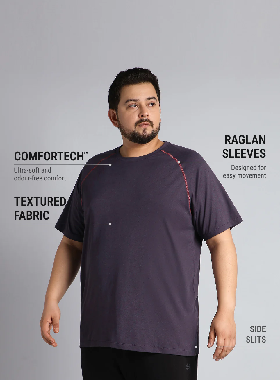 Men's Purple Flex Plus Size COMFORtech Regular fit T-shirt - Image 5