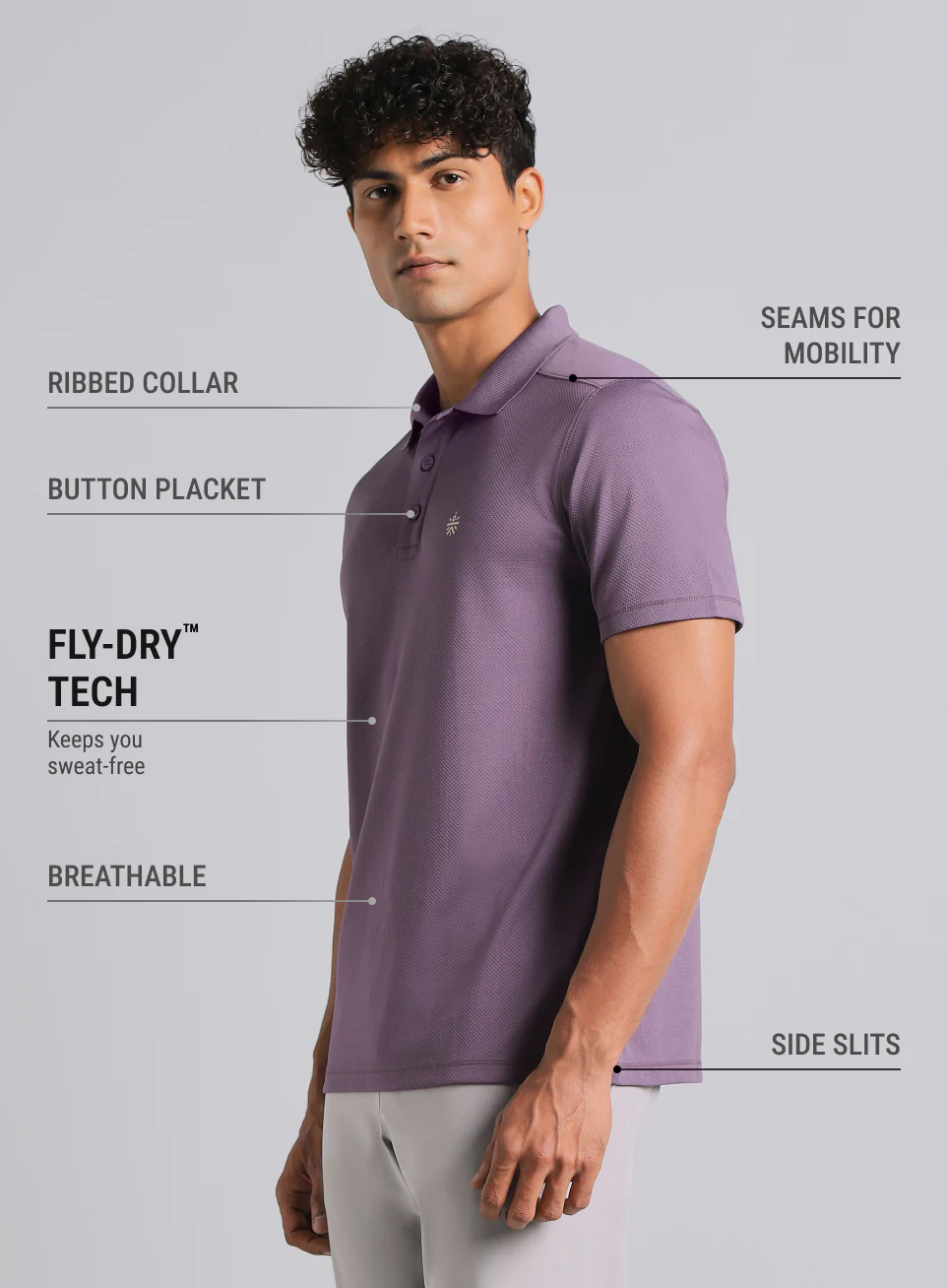 Men's Purple Performance Sculpted Polo T-shirt - Image 5