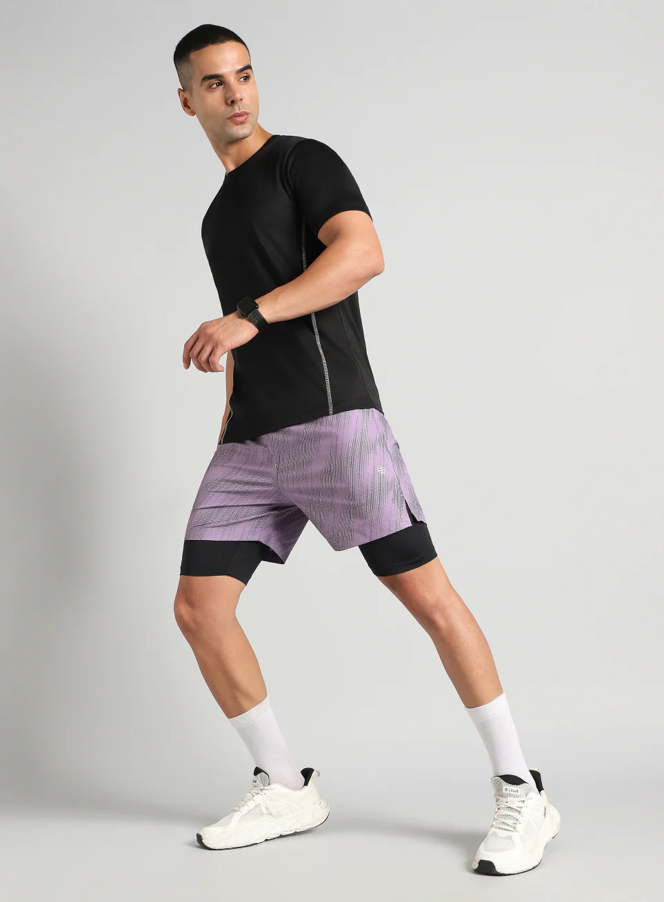 Men's Purple Urban Camo Inbuilt Tights Training Shorts - Image 2