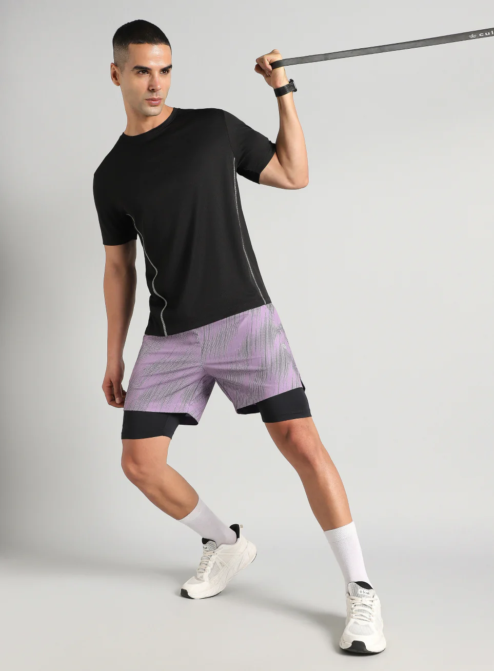 Men's Purple Urban Camo Inbuilt Tights Training Shorts - Image 3