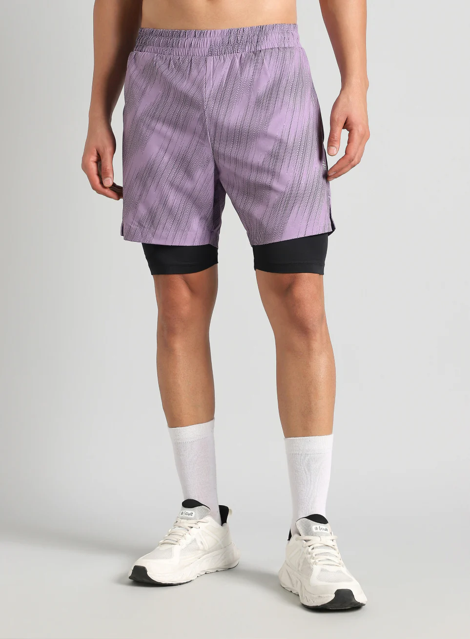 Men's Purple Urban Camo Inbuilt Tights Training Shorts - Image 4