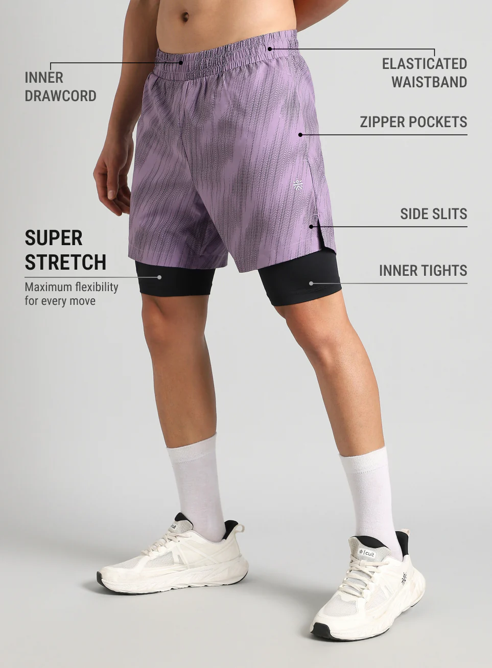 Men's Purple Urban Camo Inbuilt Tights Training Shorts - Image 5