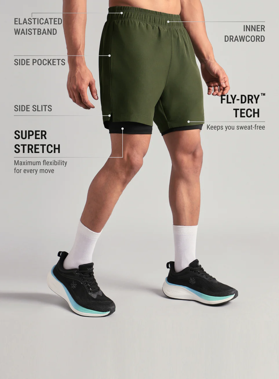 Men's Run Elevate Olive Integrated Shorts - Image 5