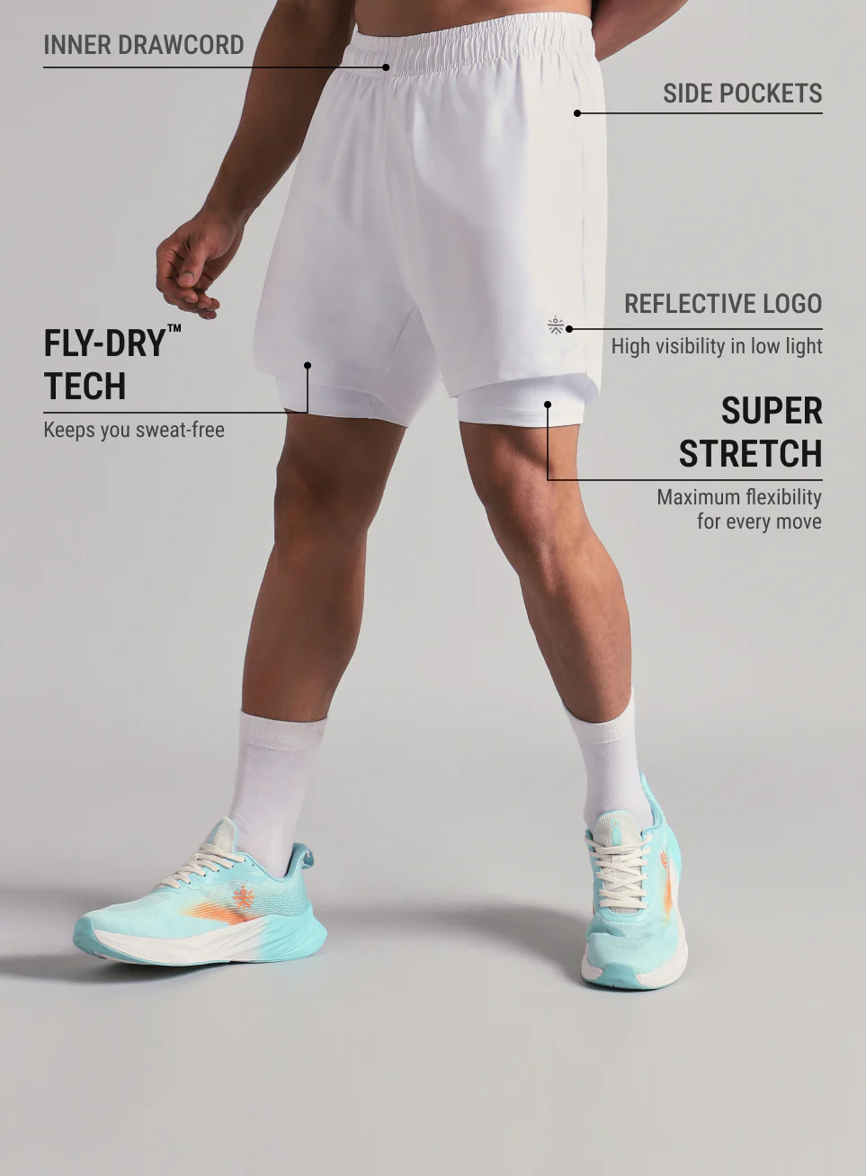 Men's Run Elevate White Integrated Shorts - Image 5
