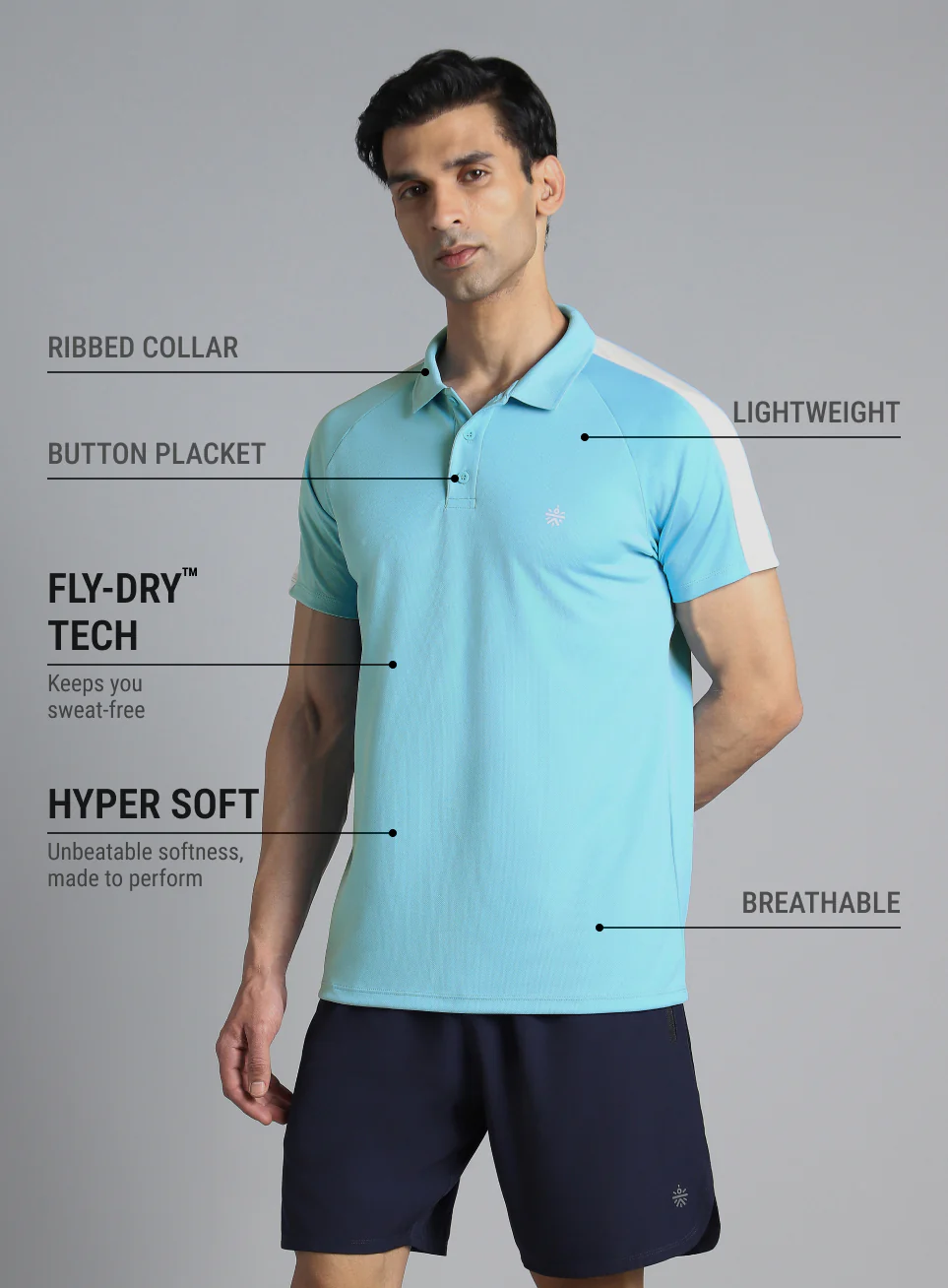 Men's Sky Blue Performance Essential Polo T-shirt - Image 5