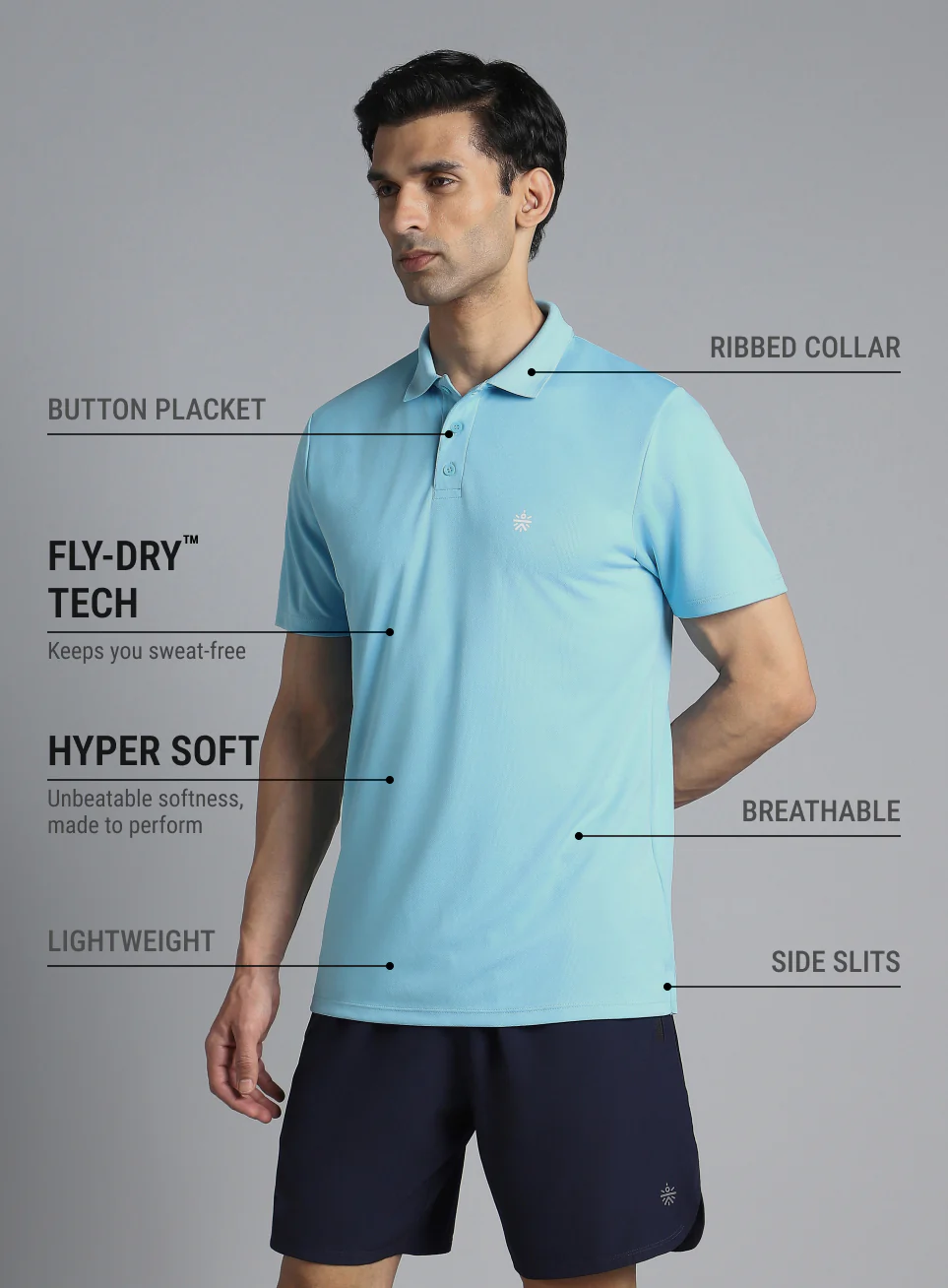 Men's Sky Blue Performance Polo T-shirt - Image 5