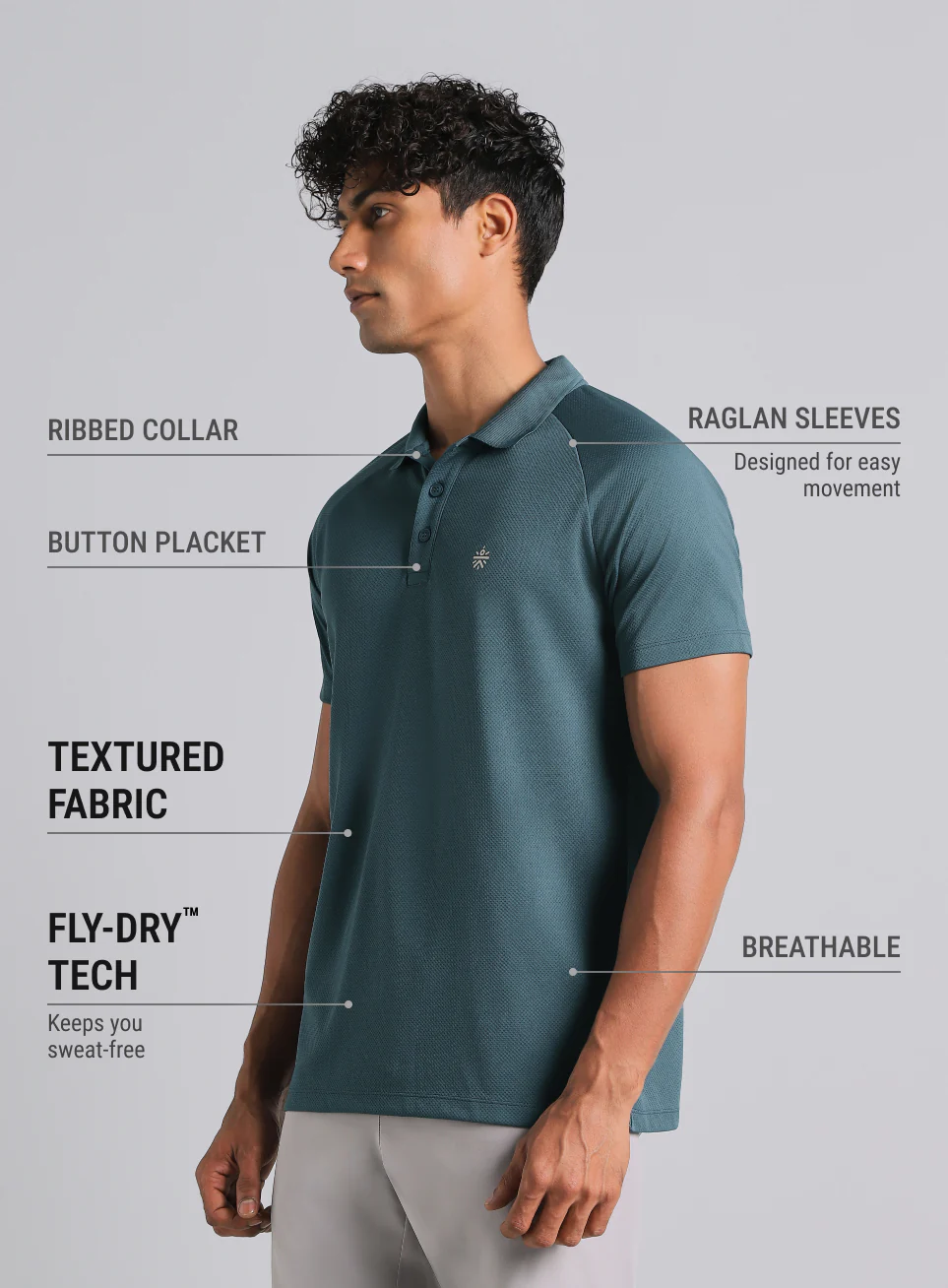 Men's Teal High Energy Performance Polo T-shirt - Image 5