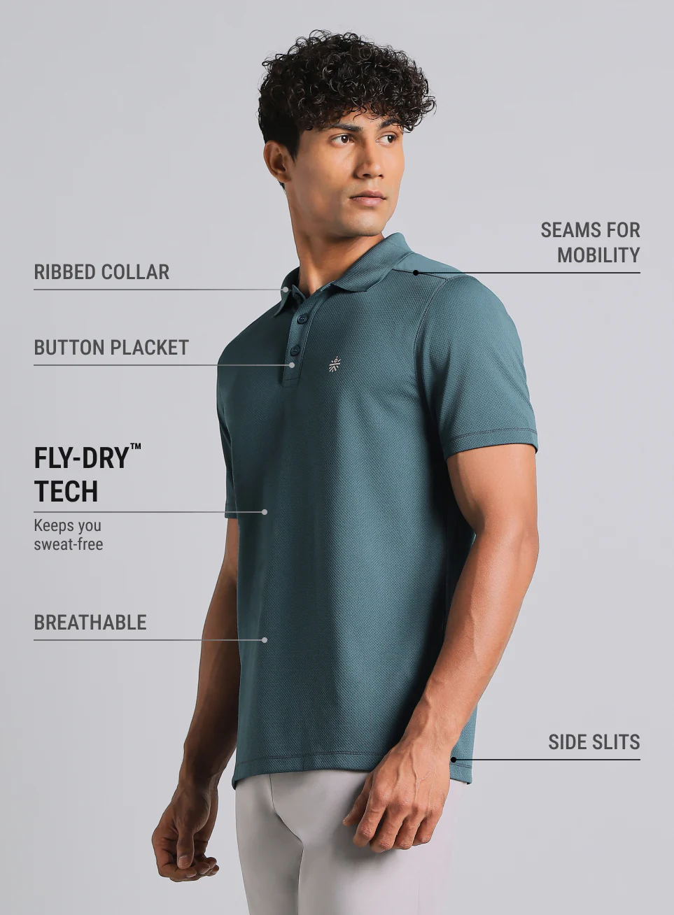Men's Teal Performance Sculpted Polo T-shirt - Image 5