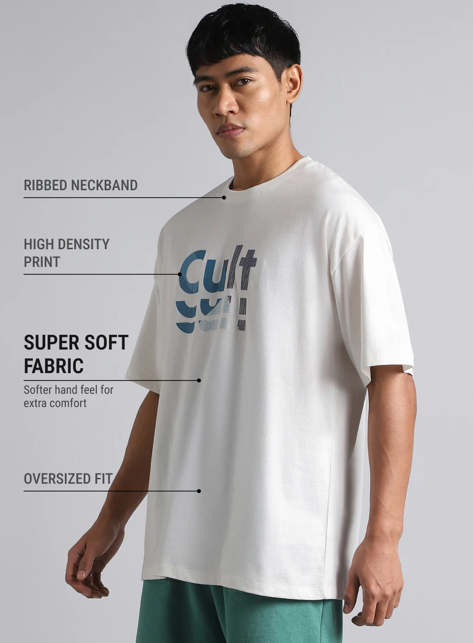 Men's White Cult Graphic Oversized Fit T-shirt - Image 5