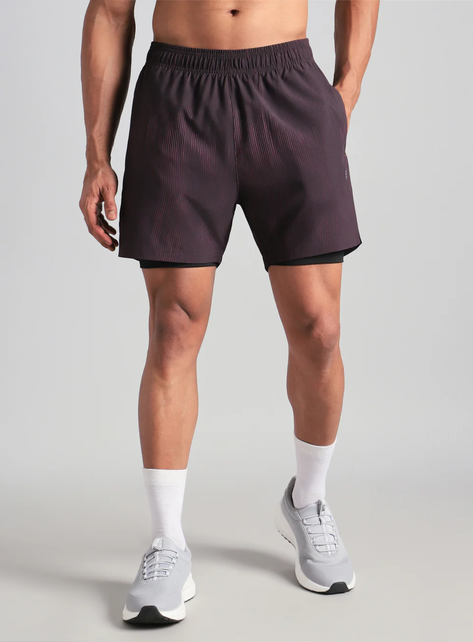 Men's Wine Urban Camo Run Built-in Shorts - Image 4