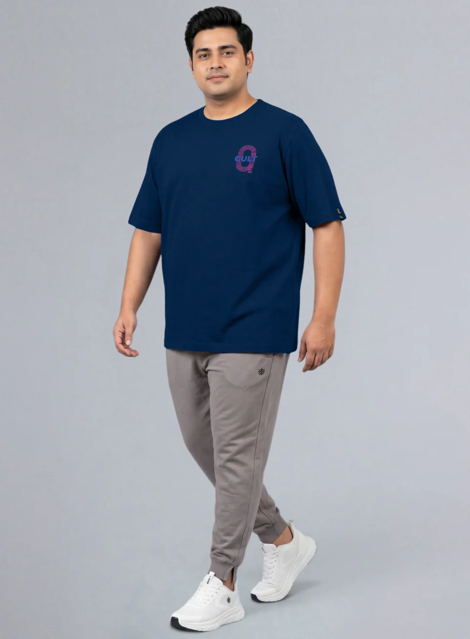 Mens Navy Men's Sporty Racertrack Plus Size T-Shirt - Image 2