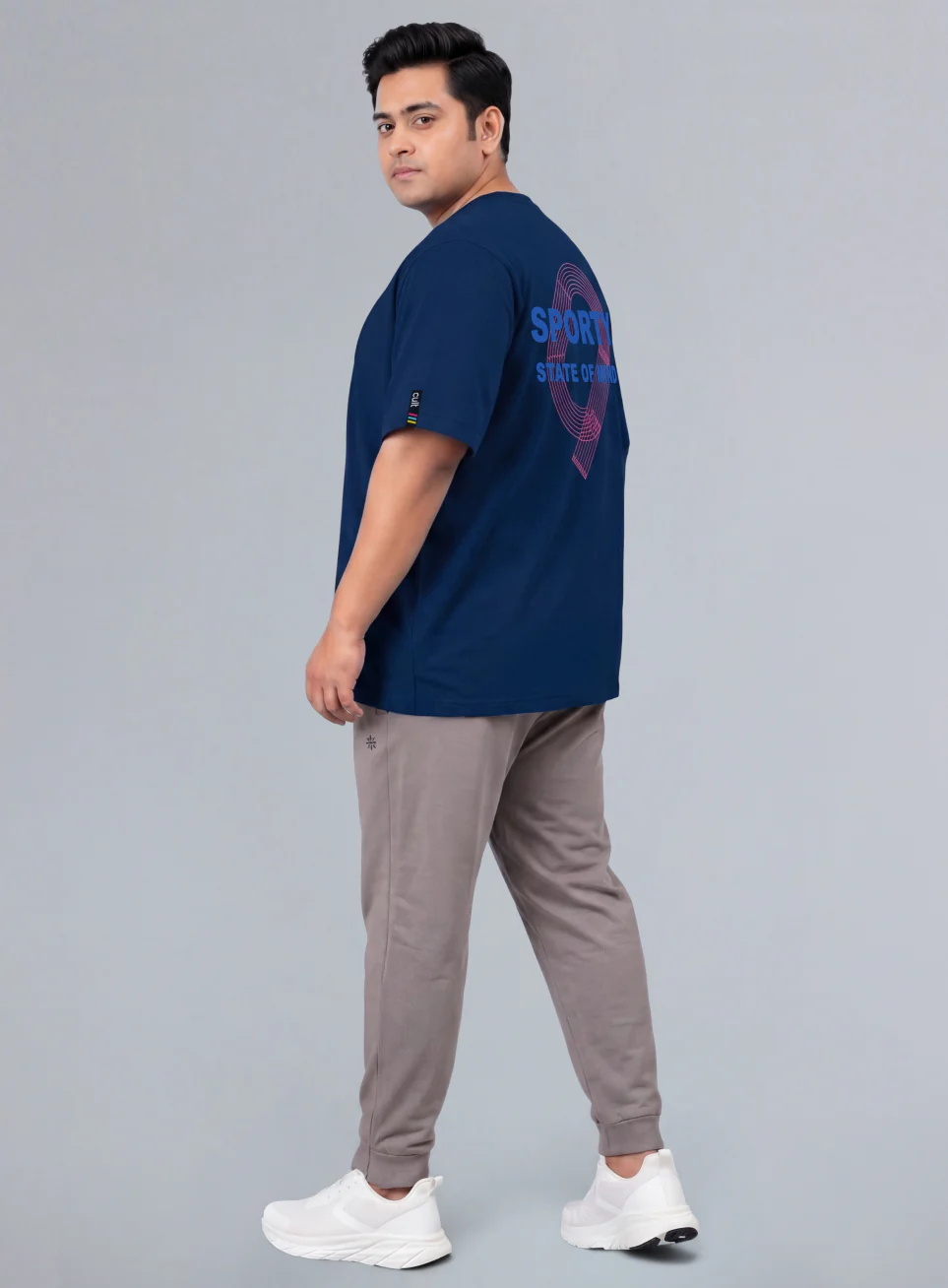 Mens Navy Men's Sporty Racertrack Plus Size T-Shirt - Image 3