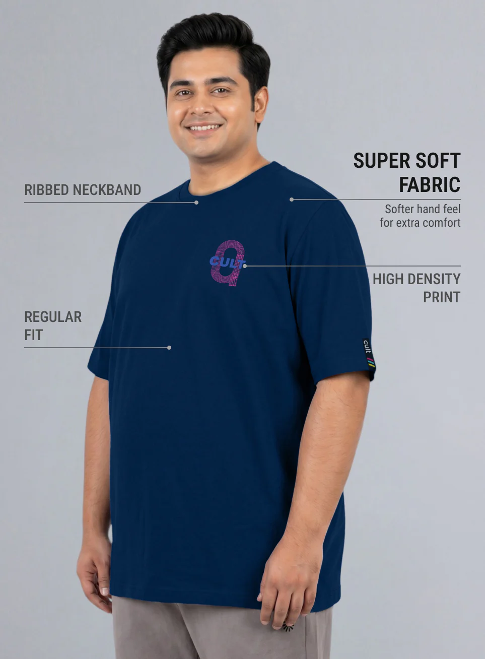Mens Navy Men's Sporty Racertrack Plus Size T-Shirt - Image 5