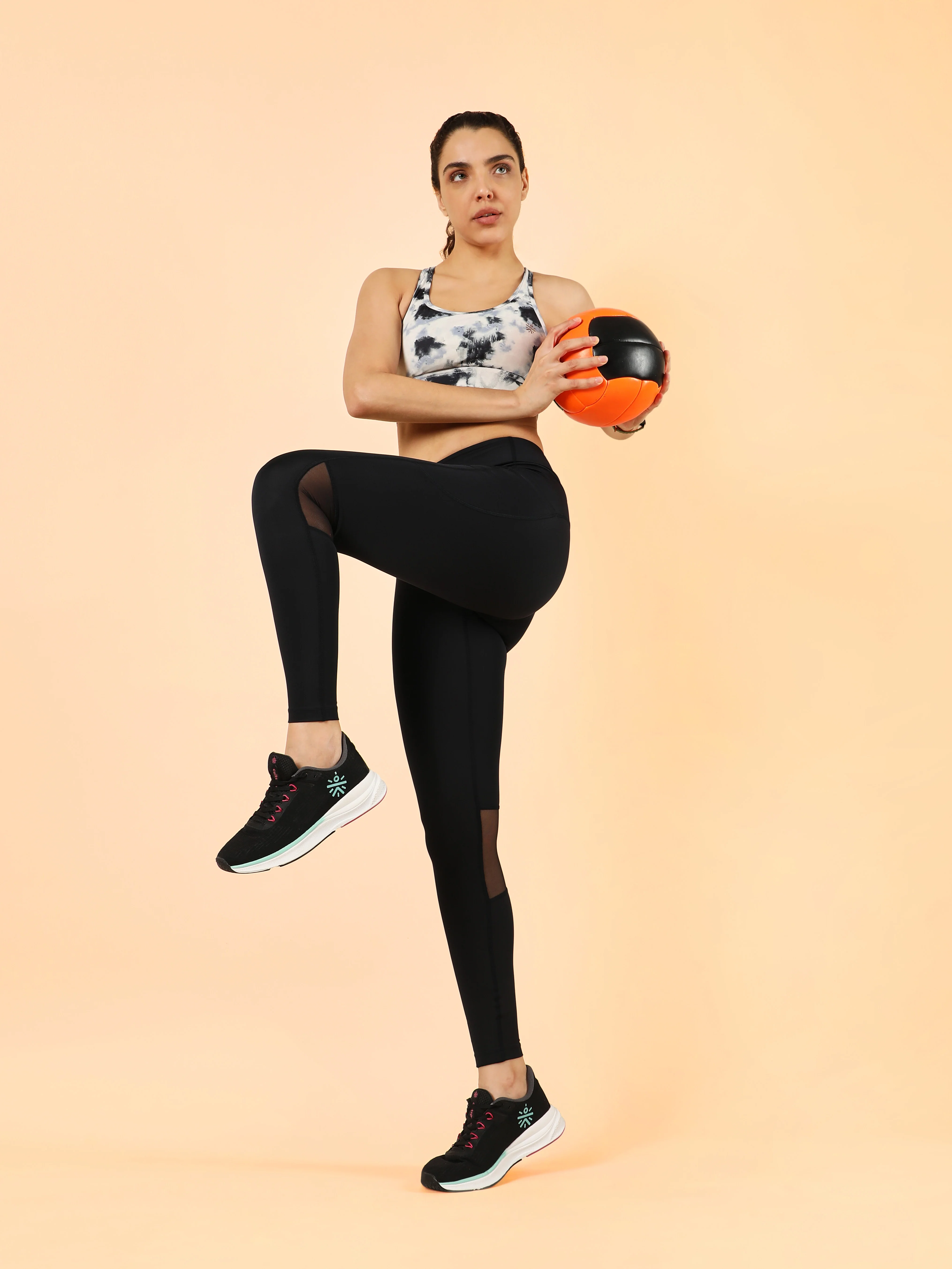 Mesh Panel Solid Leggings with Pocket - Image 3