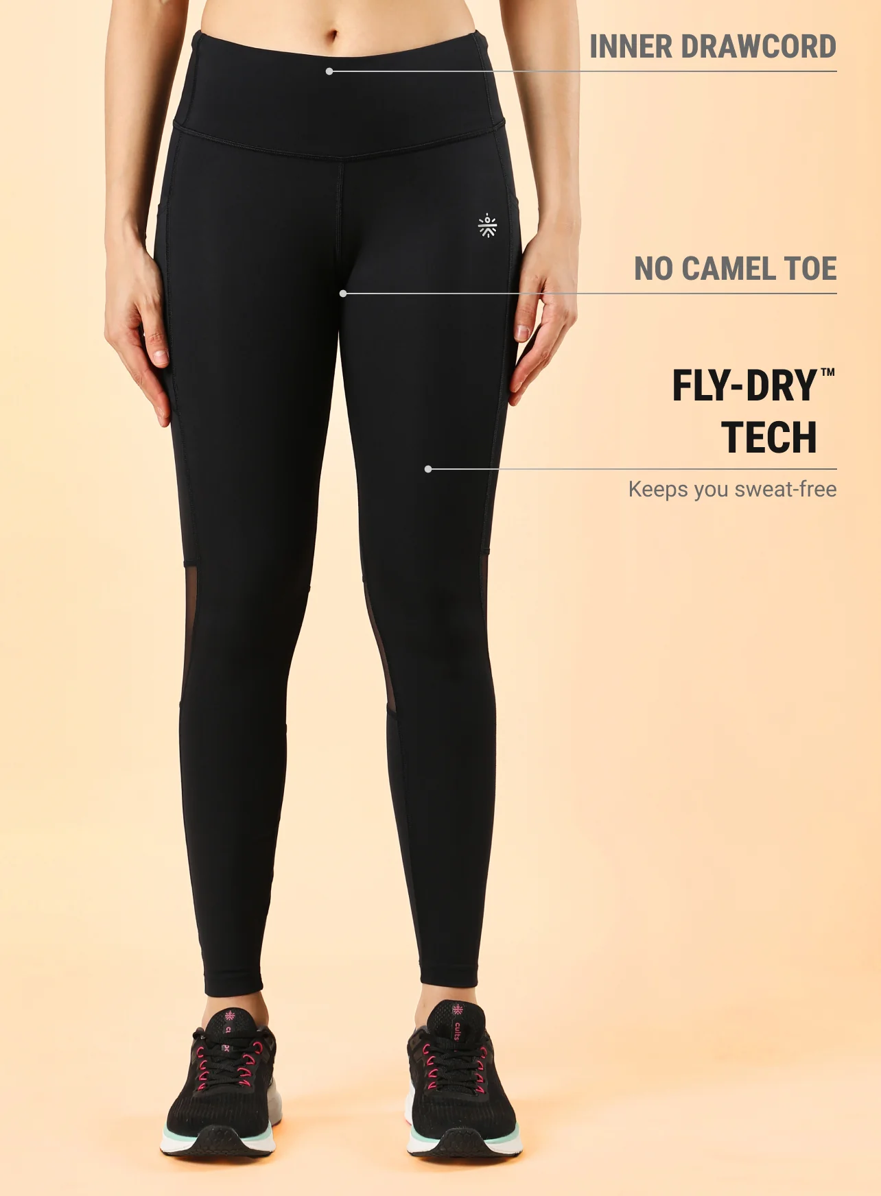 Mesh Panel Solid Leggings with Pocket - Image 4