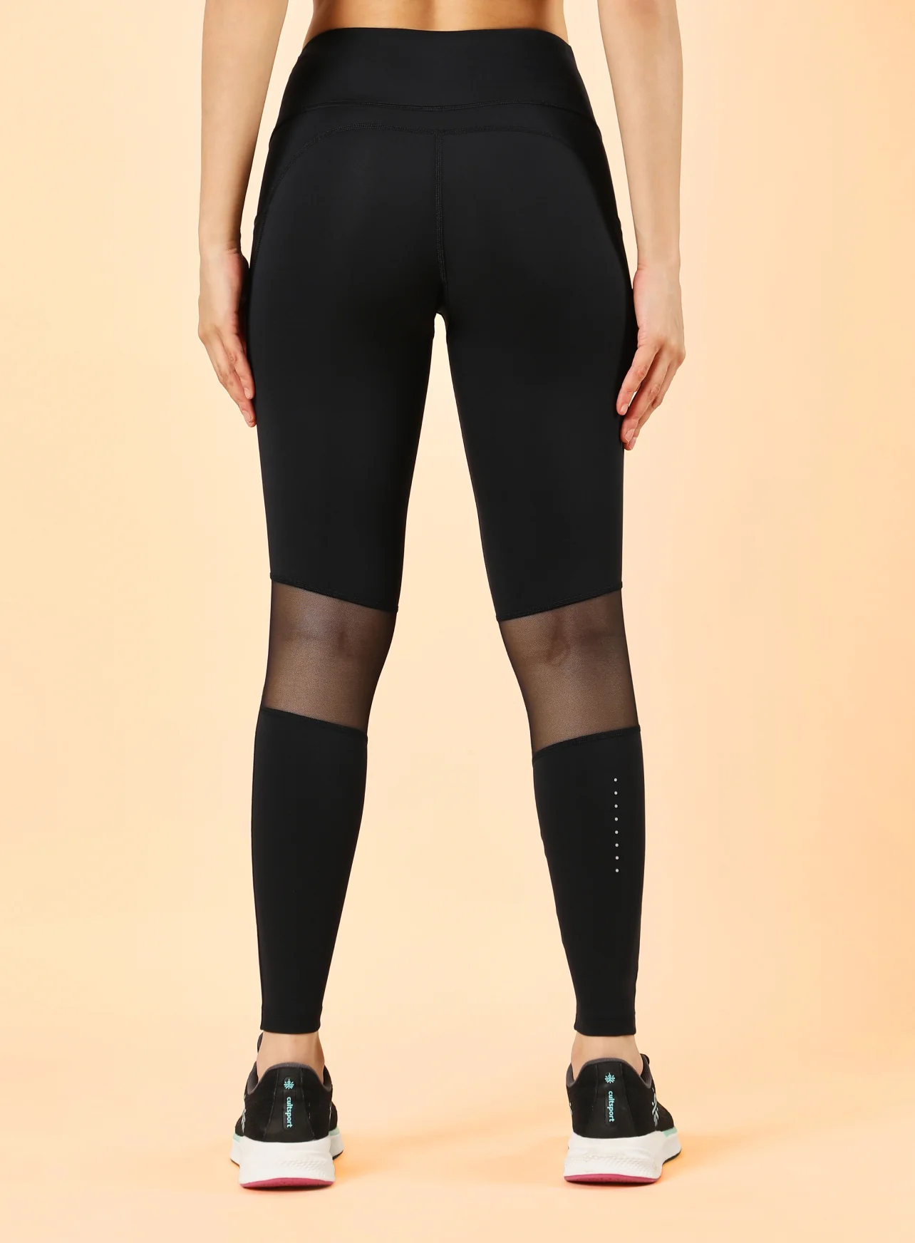 Mesh Panel Solid Leggings with Pocket - Image 6
