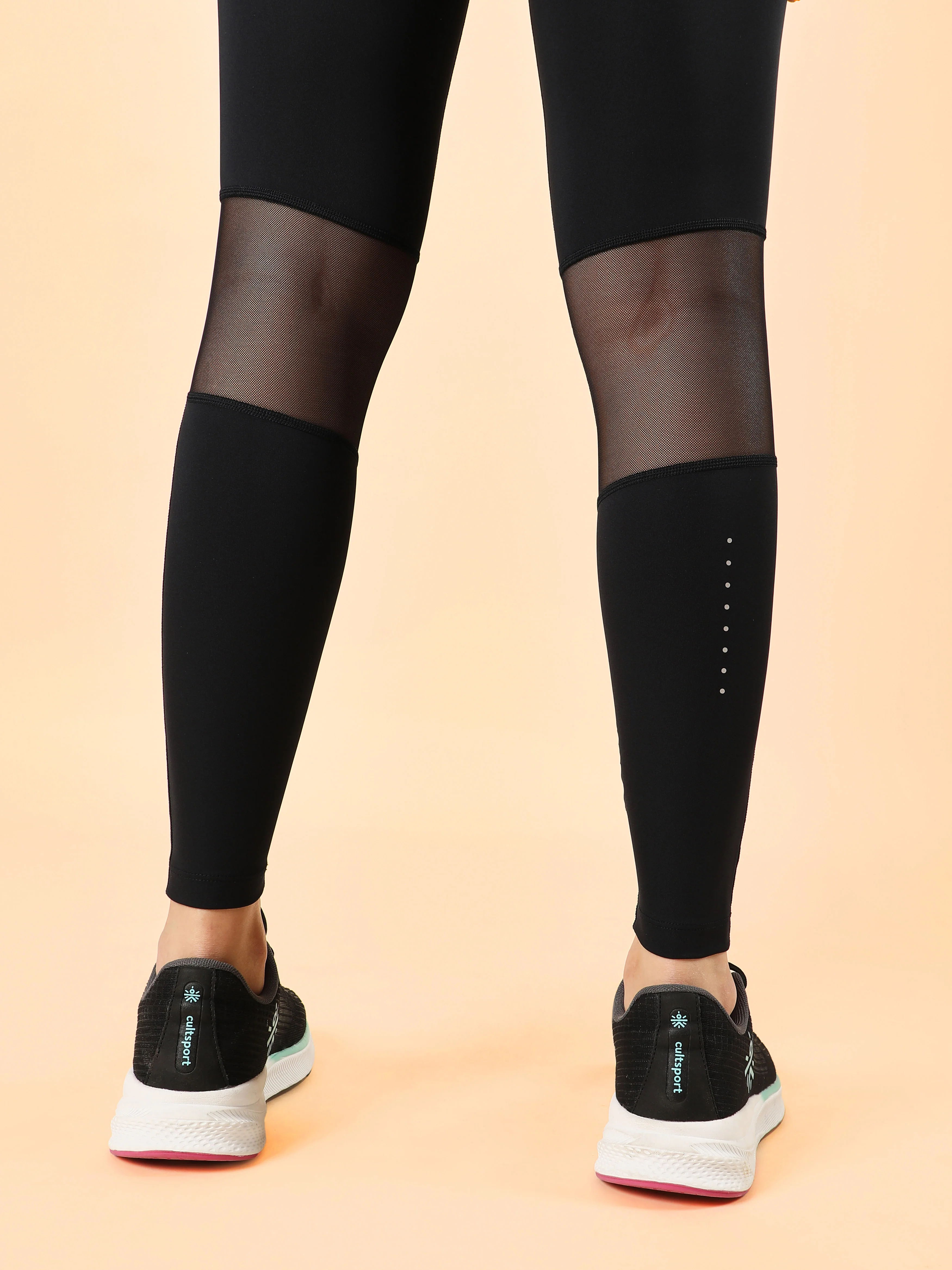 Mesh Panel Solid Leggings with Pocket - Image 8