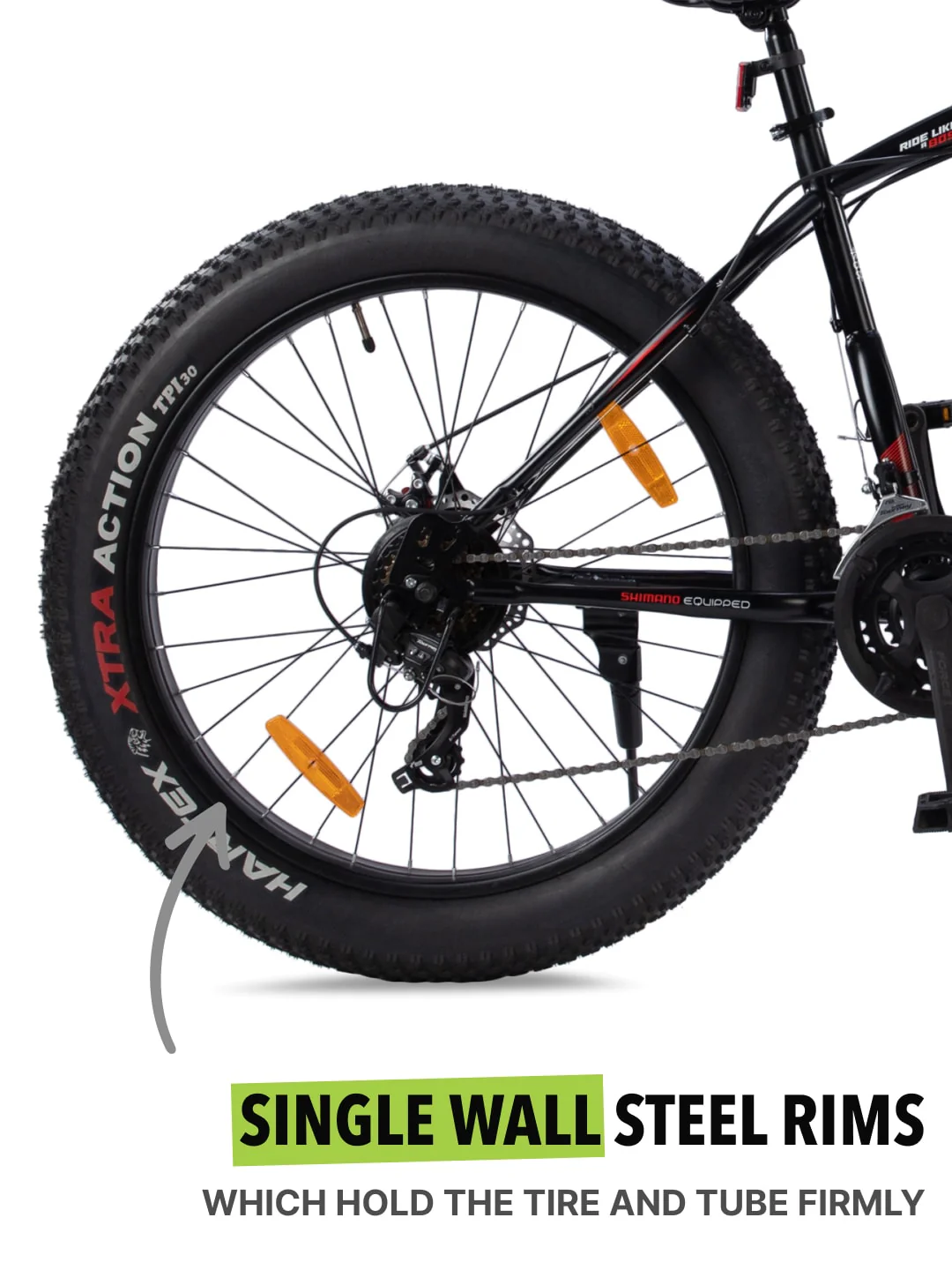 Monstro 26T Fat Bike – 21 Speed Shimano Gear, Front Suspension, Dual Disc Brake, Black - Image 7