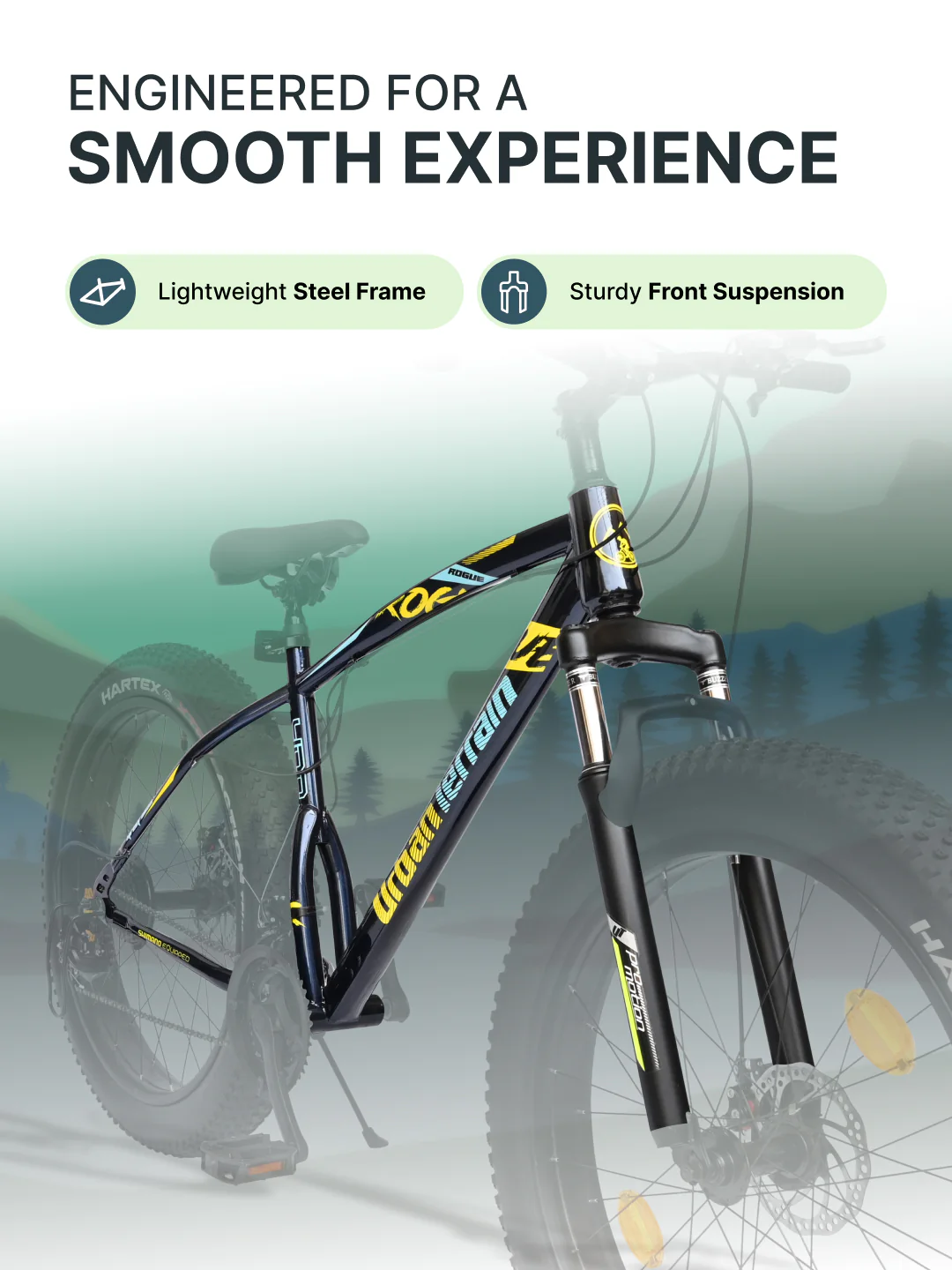 Rogue Mountain Bike Steel 21 Speed Cycle 26 inch Fat Tyre, Blue With Front Suspension, Single Wall Rim and Dual Disc Brakes, Ideal For 5 ft to 5.7 ft - Image 4