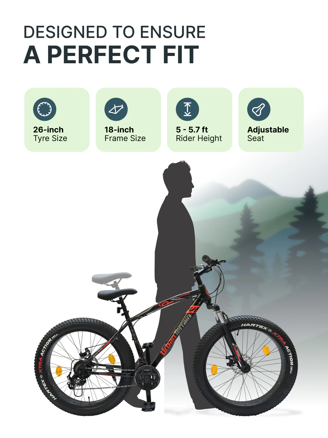Rogue Mountain Bike Steel 21 Speed Cycle 26 inch Fat Tyre, Black With Front Suspension, Single Wall Rim and Dual Disc Brakes, Ideal For 5 ft to 5.7 ft, Free Trainer Sessions and Cycling Event - Image 6