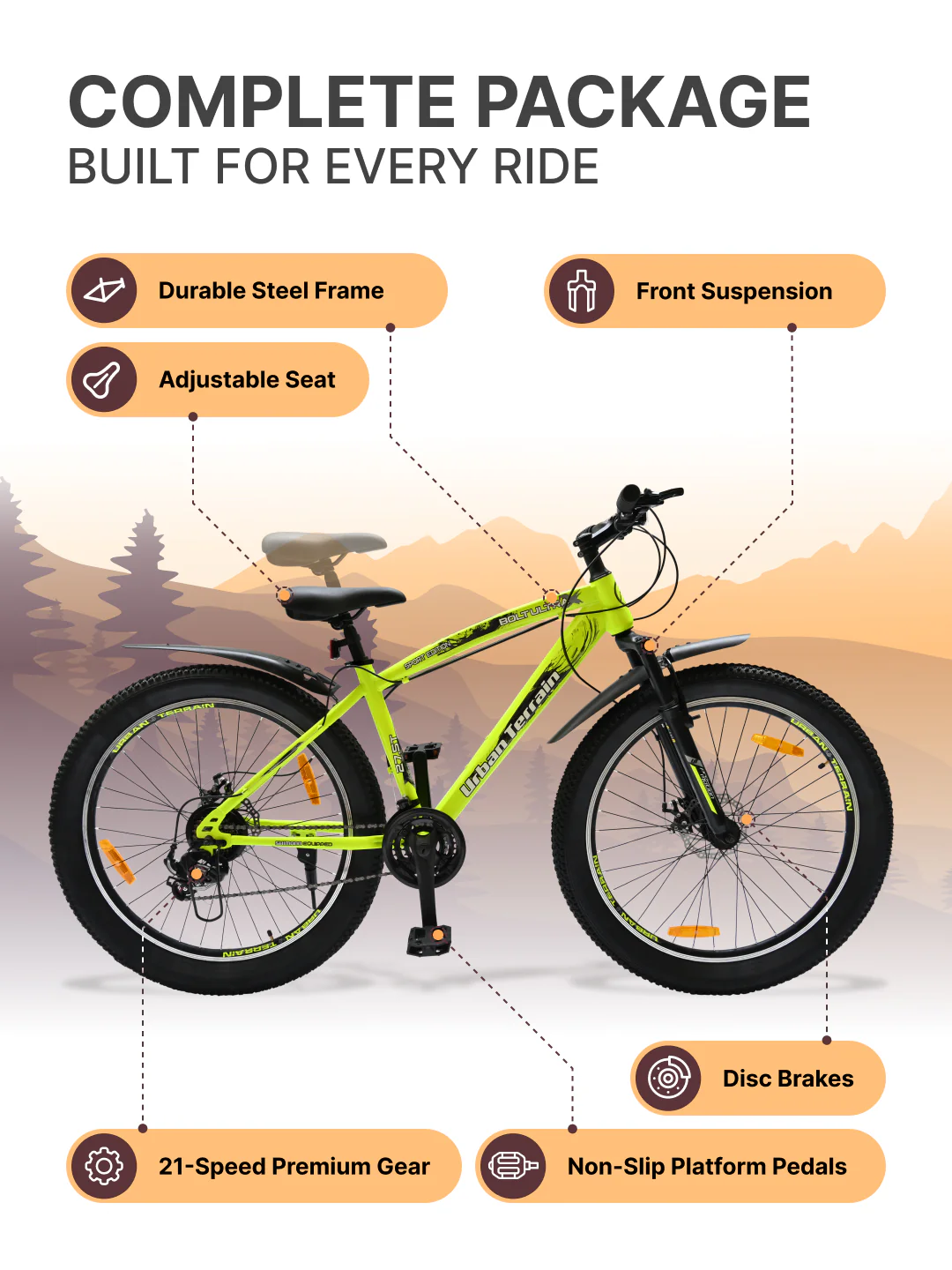 Bolt Ultra Mountain Bike Steel 21 Speed Cycle 27.5 inch Tyre, Green With Front Suspension, Double Wall Rim and Dual Disc Brakes, Ideal For 5.2 ft to 6 ft - Image 2