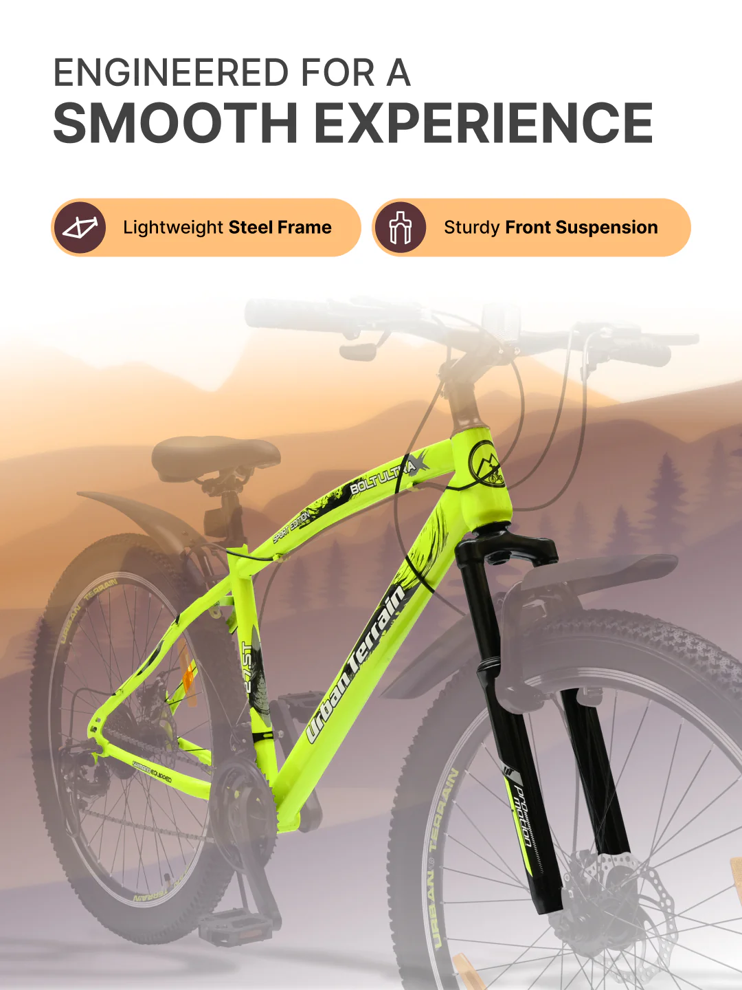Bolt Ultra Mountain Bike Steel 21 Speed Cycle 27.5 inch Tyre, Green With Front Suspension, Double Wall Rim and Dual Disc Brakes, Ideal For 5.2 ft to 6 ft - Image 4