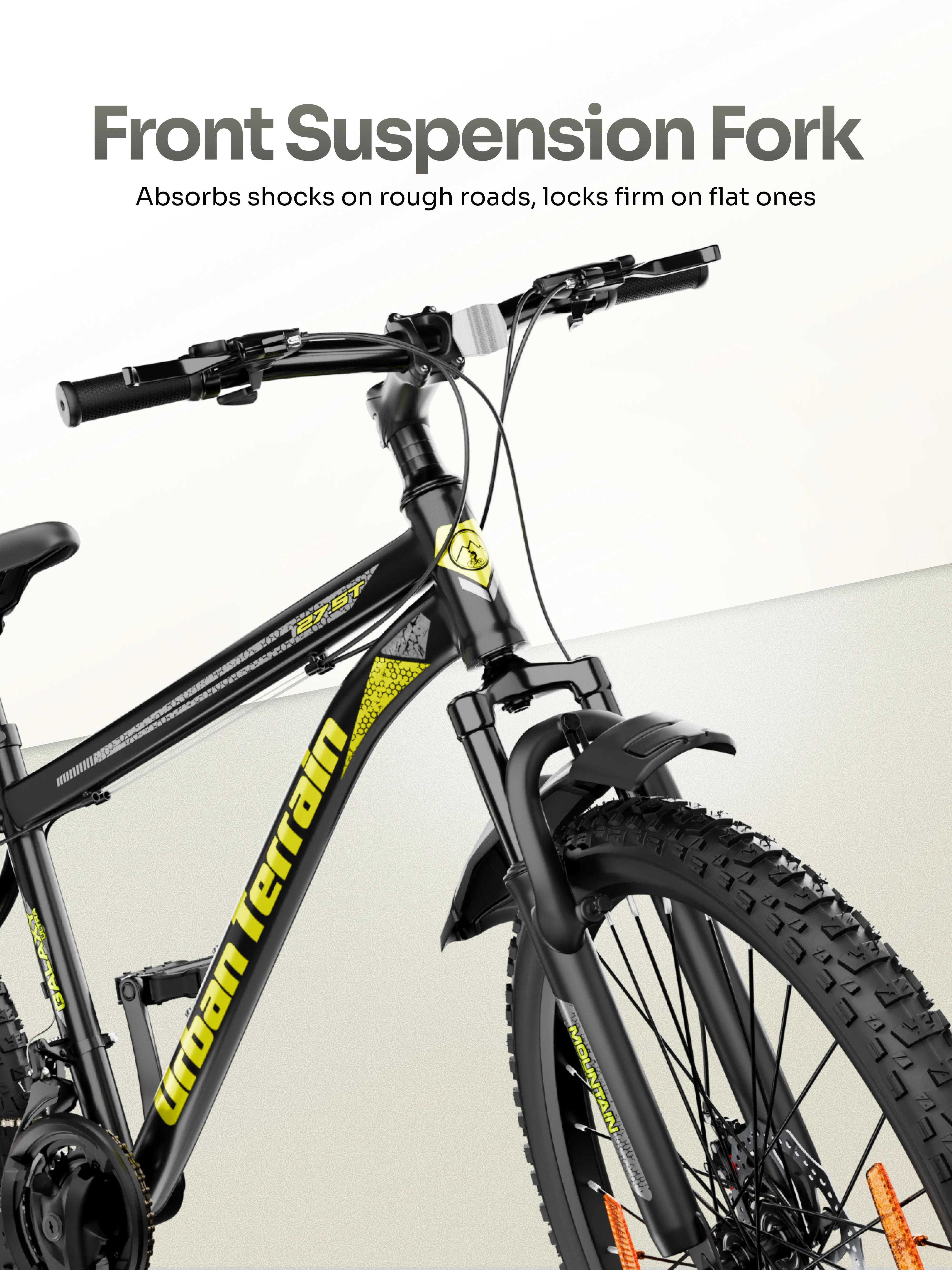 Galaxy Ultra Mountain Bike Steel 21 Speed Cycle 27.5 inch Tyre, Green With Front Suspension, Single Wall Rim and Dual Disc Brakes Ideal For 5.2 ft - Image 5