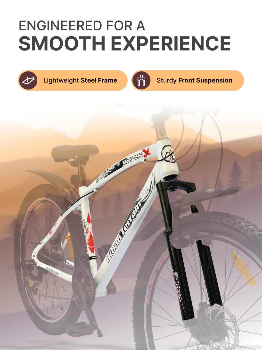 Bolt Ultra Mountain Bike Steel 21 Speed Cycle 27.5 inch Tyre, White With Front Suspension, Double Wall Rim and Dual Disc Brakes, Ideal For 5.2 ft to 6 ft - Image 5