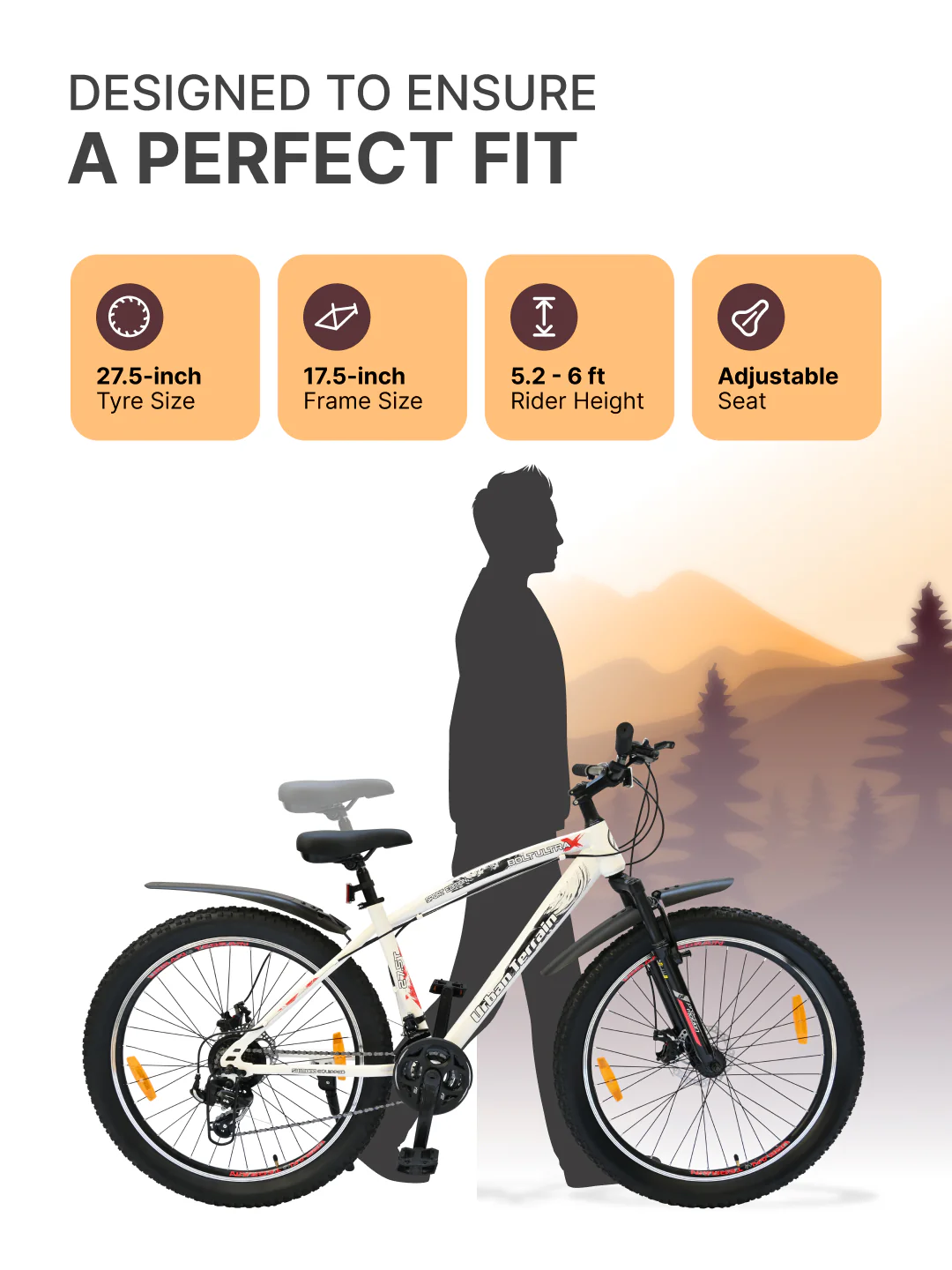 Bolt Ultra Mountain Bike Steel 21 Speed Cycle 27.5 inch Tyre, White With Front Suspension, Double Wall Rim and Dual Disc Brakes, Ideal For 5.2 ft to 6 ft - Image 6