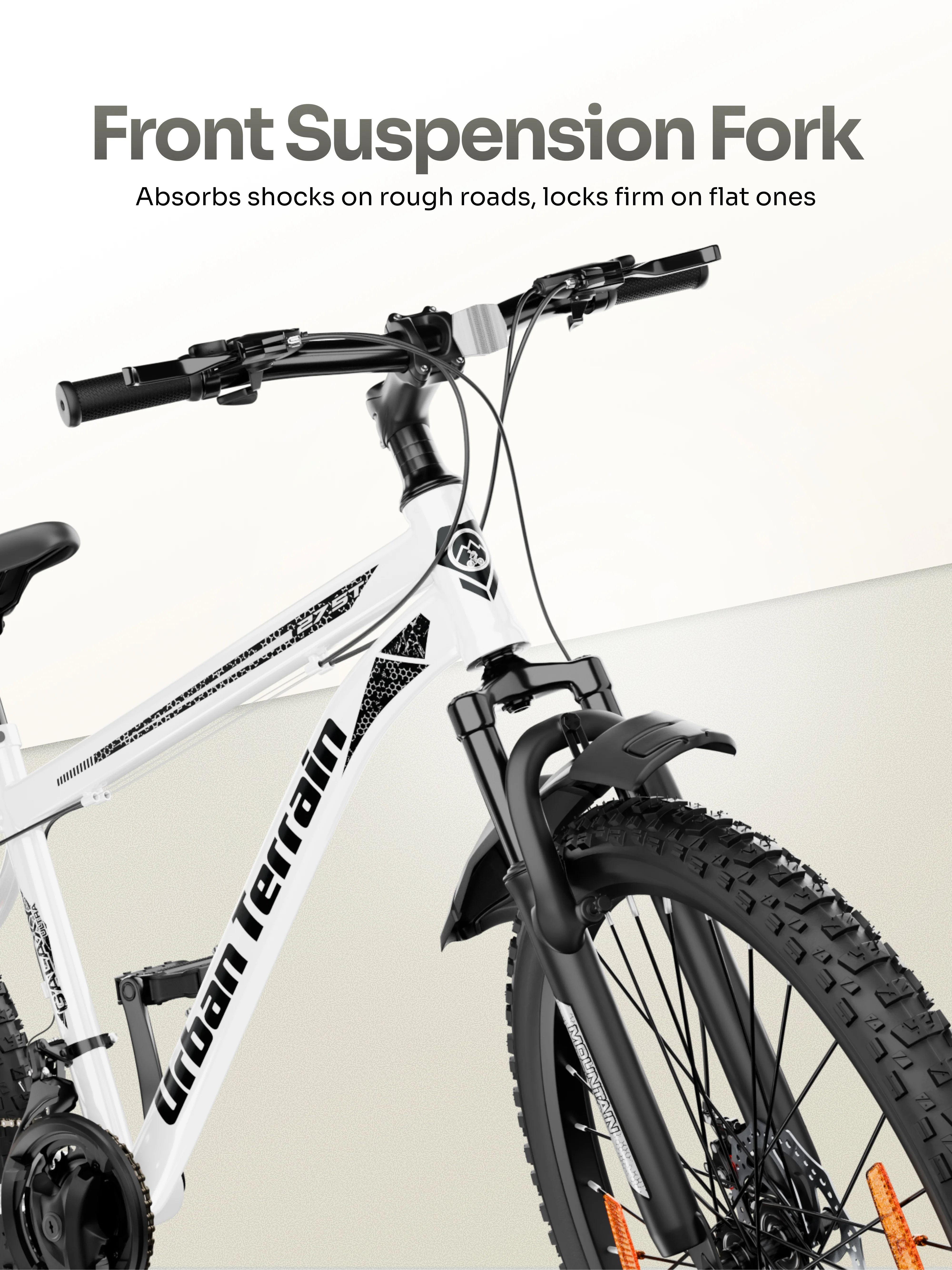 Galaxy Ultra Mountain Bike Steel 21 Speed Cycle 27.5 inch Tyre, White With Front Suspension, Single Wall Rim and Dual Disc Brakes Ideal For 5.2 ft to 6 ft - Image 5