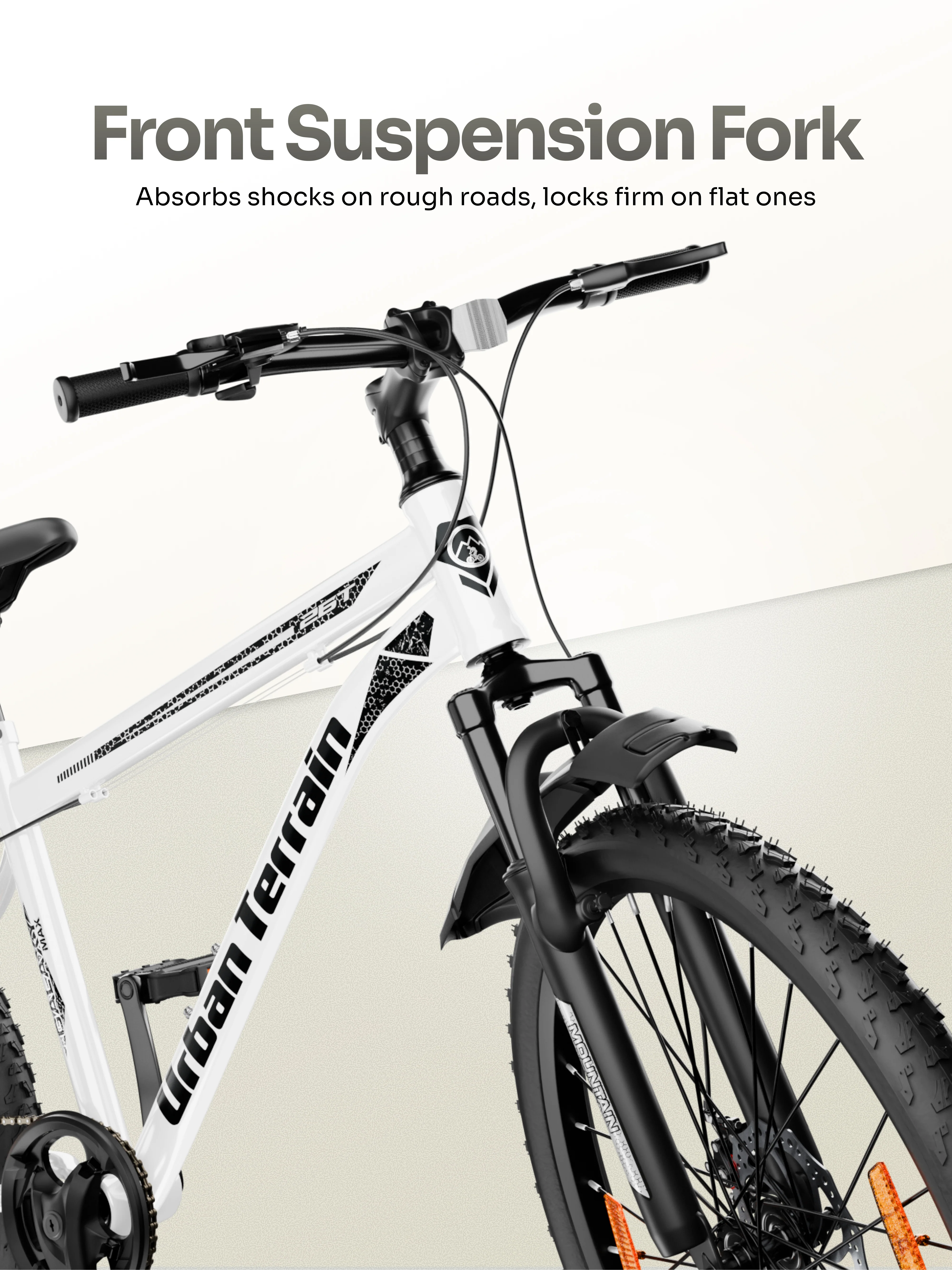 Galaxy Max Mountain Bike Steel 7 Speed Cycle 26 inch Tyre, White With Front Suspension, Single Wall Rim and Dual Disc Brakes Ideal For 5 ft to 5.7 ft - Image 5