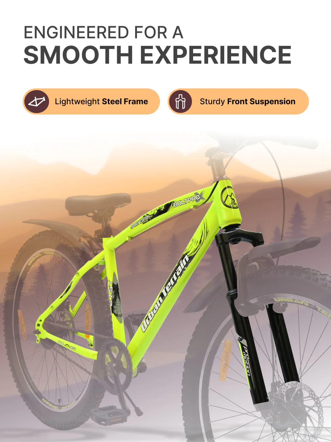 Bolt Pro Mountain Bike Steel Single Speed Cycle 27.5 inch Tyre with Dual Disc Brakes, Front Suspension, Double Wall Alloy Rim, Green - Image 4