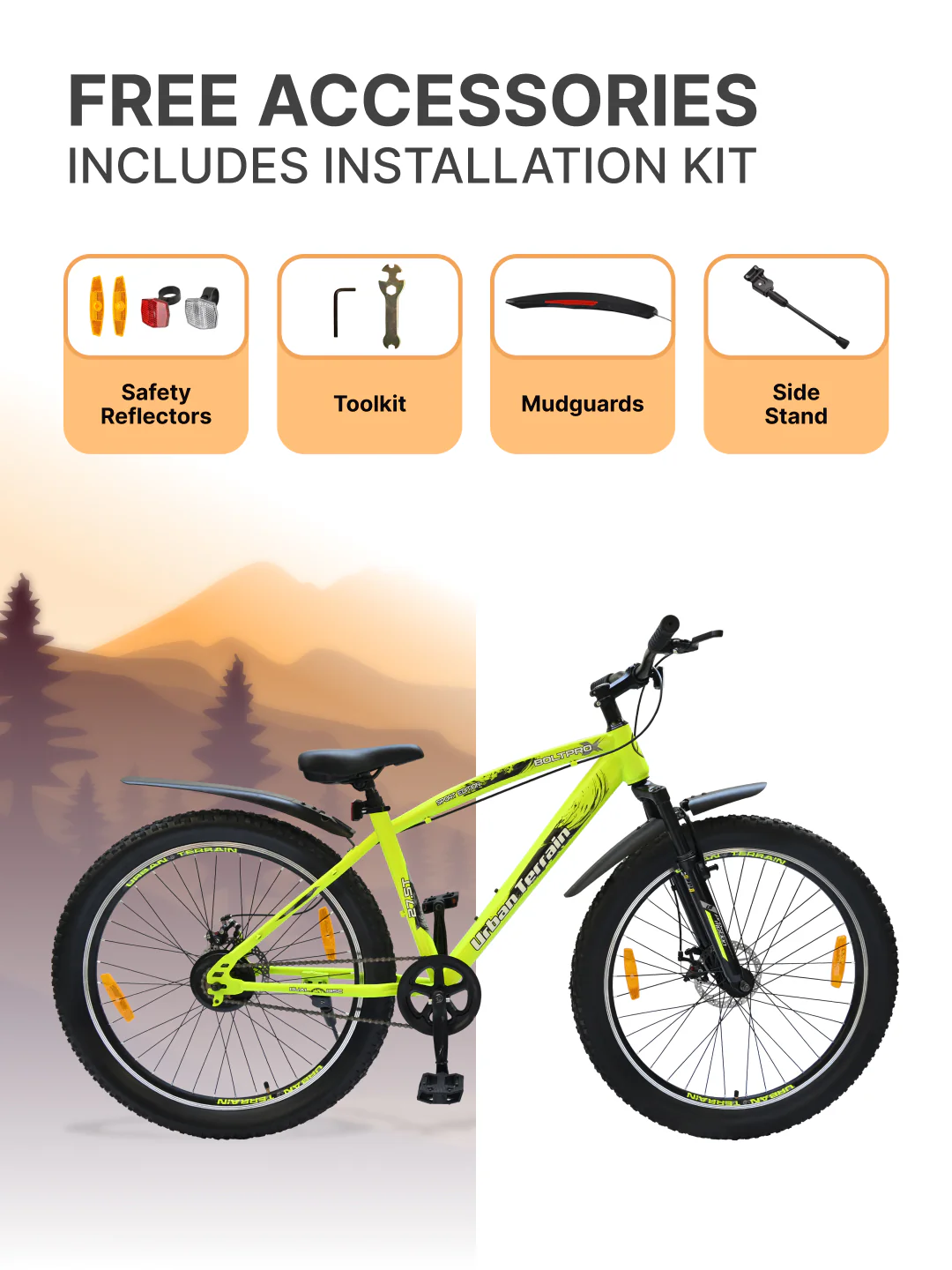 Bolt Pro Mountain Bike Steel Single Speed Cycle 27.5 inch Tyre with Dual Disc Brakes, Front Suspension, Double Wall Alloy Rim, Green - Image 6