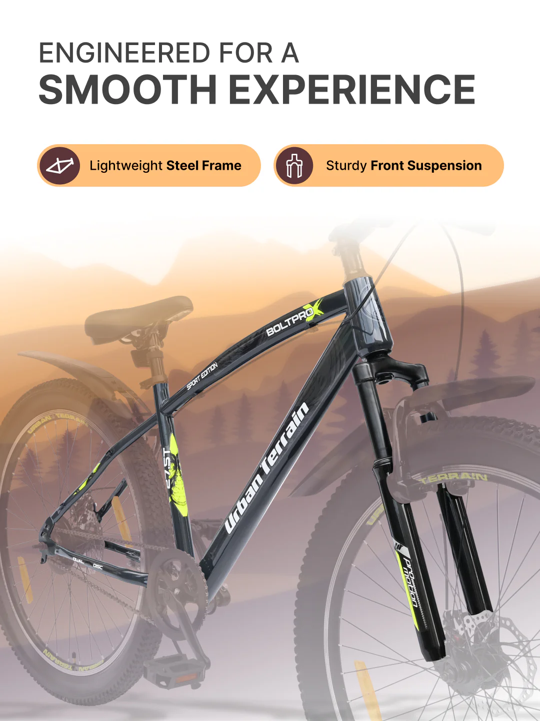 Bolt Pro Mountain Bike Steel Single Speed 27.5 inch Tyre with Dual Disc Brakes, Front Suspension, Double Wall Alloy Rim, Grey - Image 4