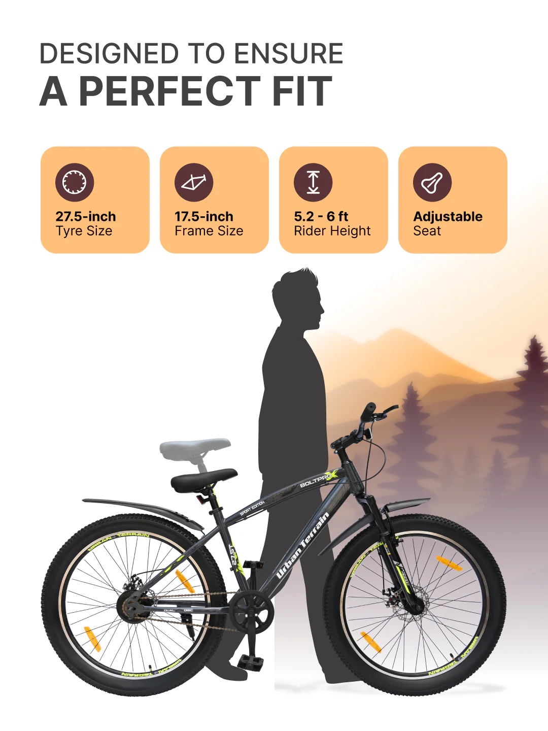 Bolt Pro Mountain Bike Steel Single Speed 27.5 inch Tyre with Dual Disc Brakes, Front Suspension, Double Wall Alloy Rim, Grey - Image 5