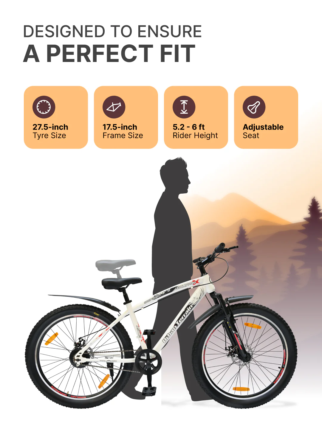 Bolt Pro Mountain Bike Steel Single Speed 27.5 inch Tyre with Dual Disc Brakes, Front Suspension, Double Wall Alloy Rim, White - Image 5