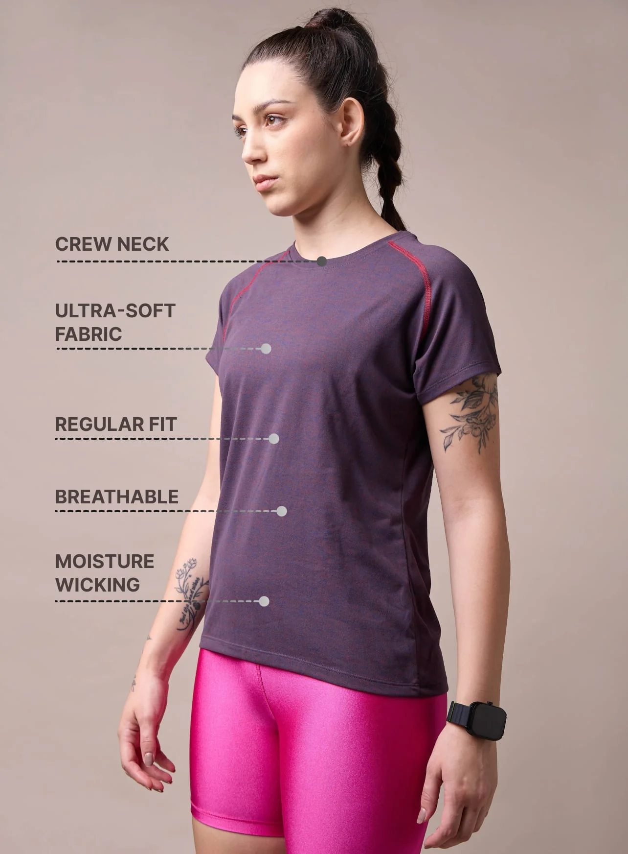 Women's Muscle Flex Purple Comfortech T-shirt - Image 5