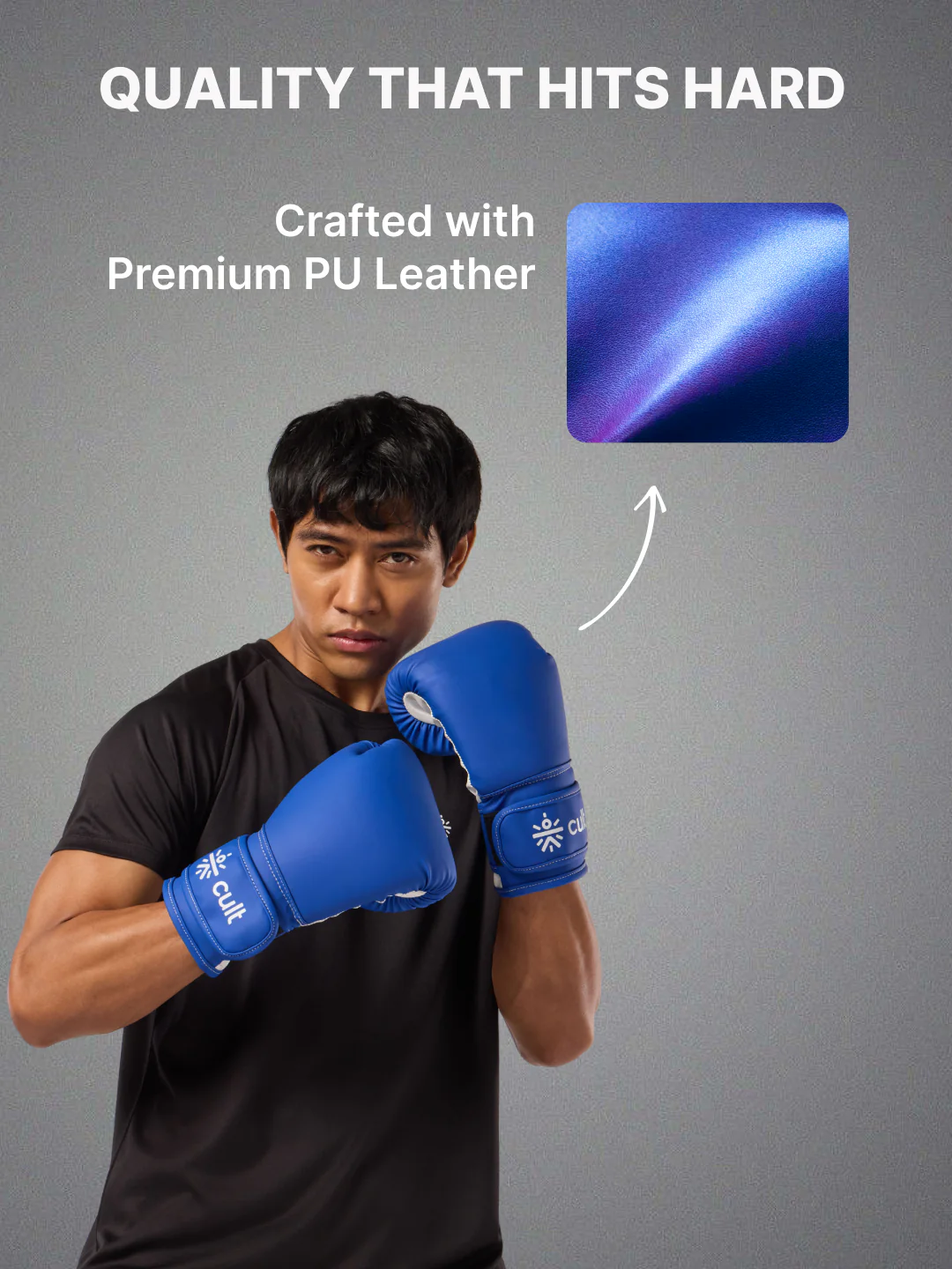 cult Neo PU Boxing Gloves for Men & Women Foam Padding Thickness 25mm Punching Bag Gloves for Boxing, Training, Kickboxing, Muay Thai, MMA Blue & White - Image 3