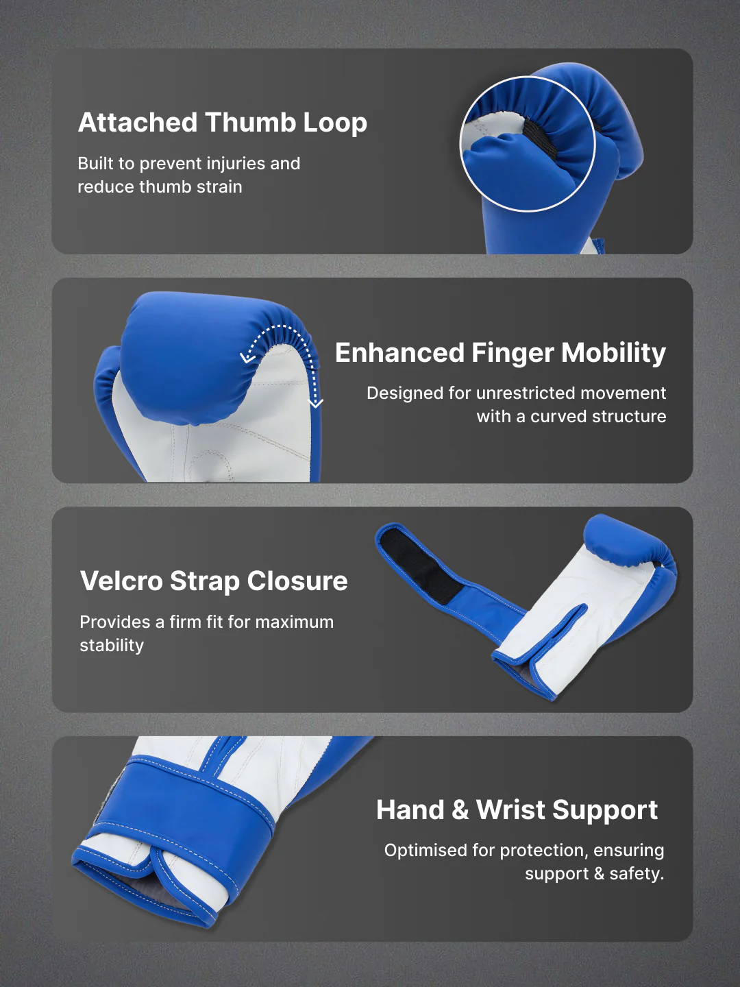 cult Neo PU Boxing Gloves for Men & Women Foam Padding Thickness 25mm Punching Bag Gloves for Boxing, Training, Kickboxing, Muay Thai, MMA Blue & White - Image 5