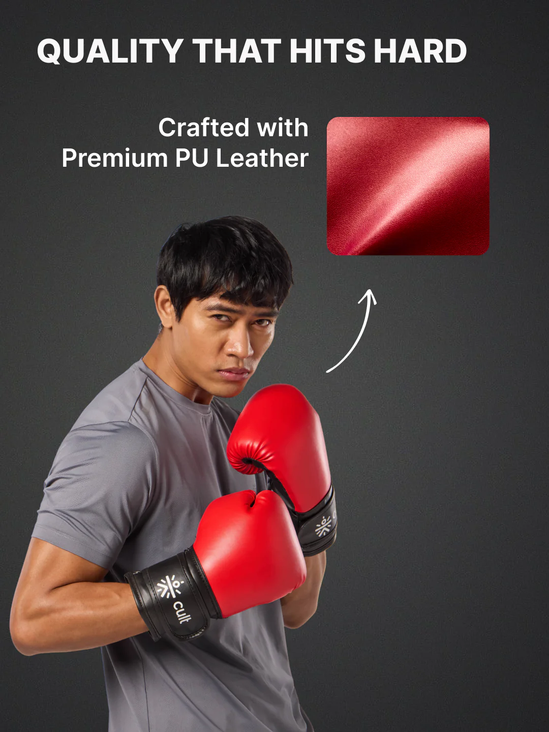 cult Neo PU Boxing Gloves for Men & Women Foam Padding Thickness 25mm Punching Bag Gloves for Boxing, Training, Kickboxing, Muay Thai, MMA Red and Black - Image 3
