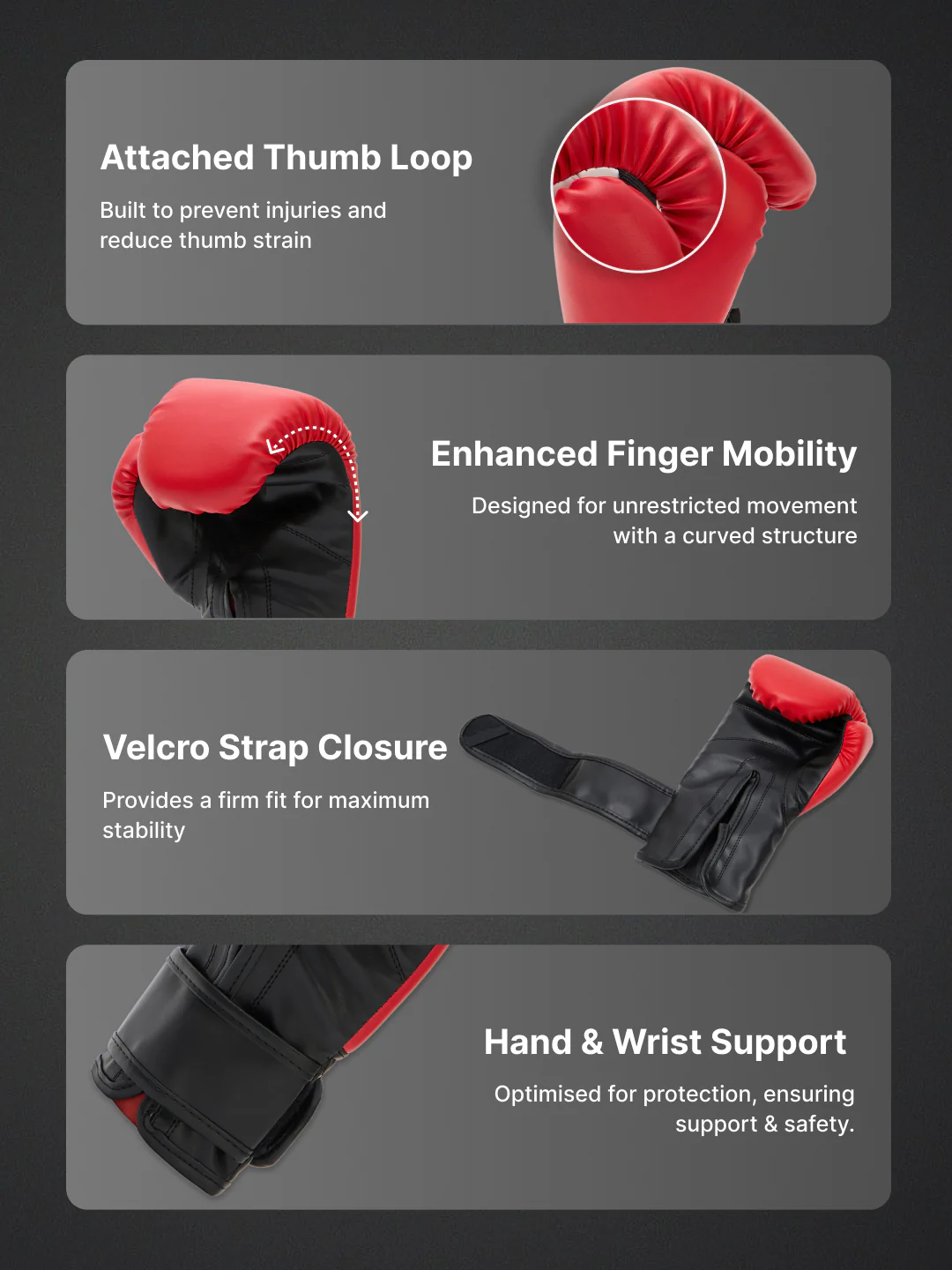 cult Neo PU Boxing Gloves for Men & Women Foam Padding Thickness 25mm Punching Bag Gloves for Boxing, Training, Kickboxing, Muay Thai, MMA Red and Black - Image 5