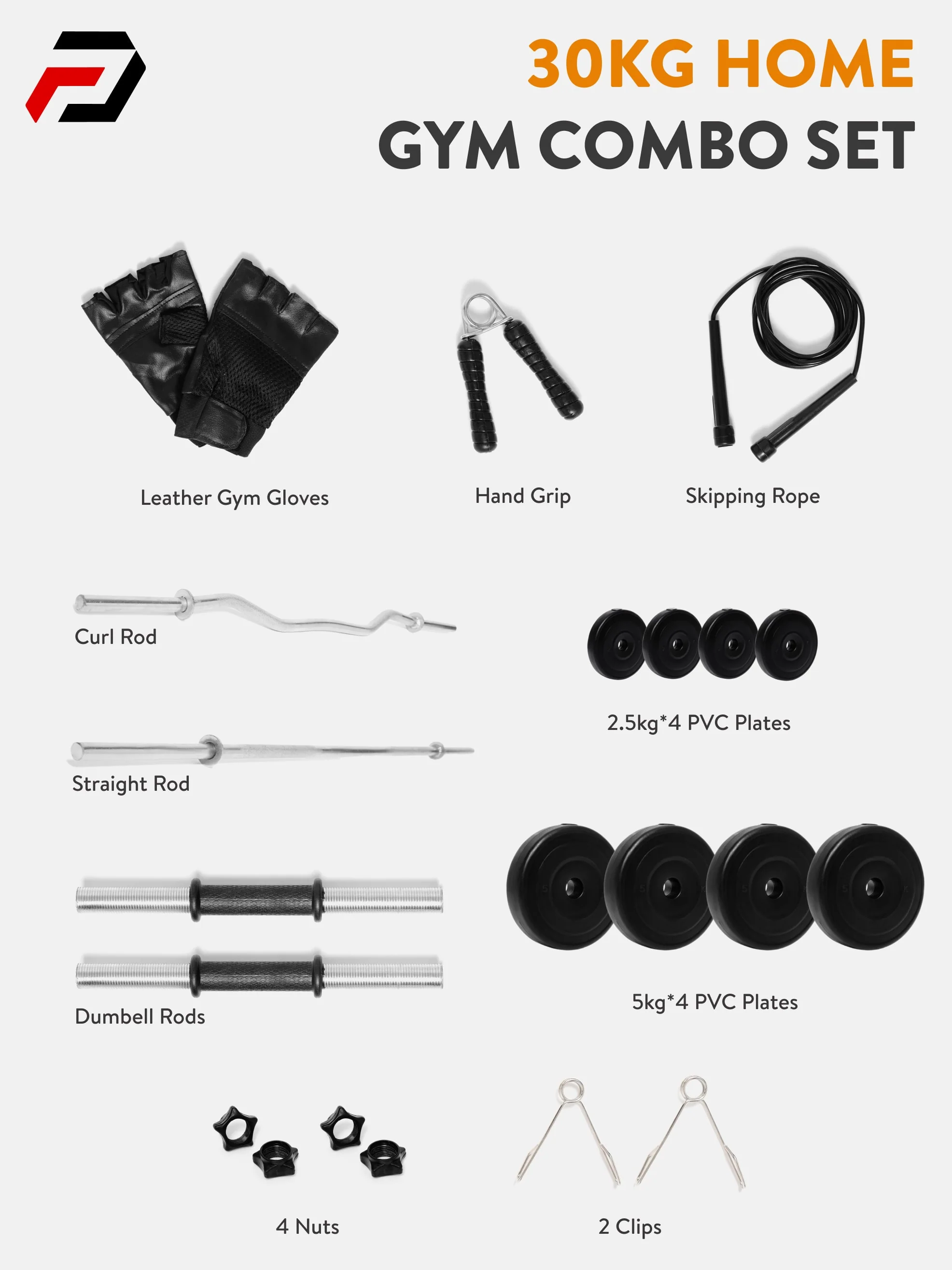30 kg PVC Curl, Straight Rod Home Gym Combo - Image 2