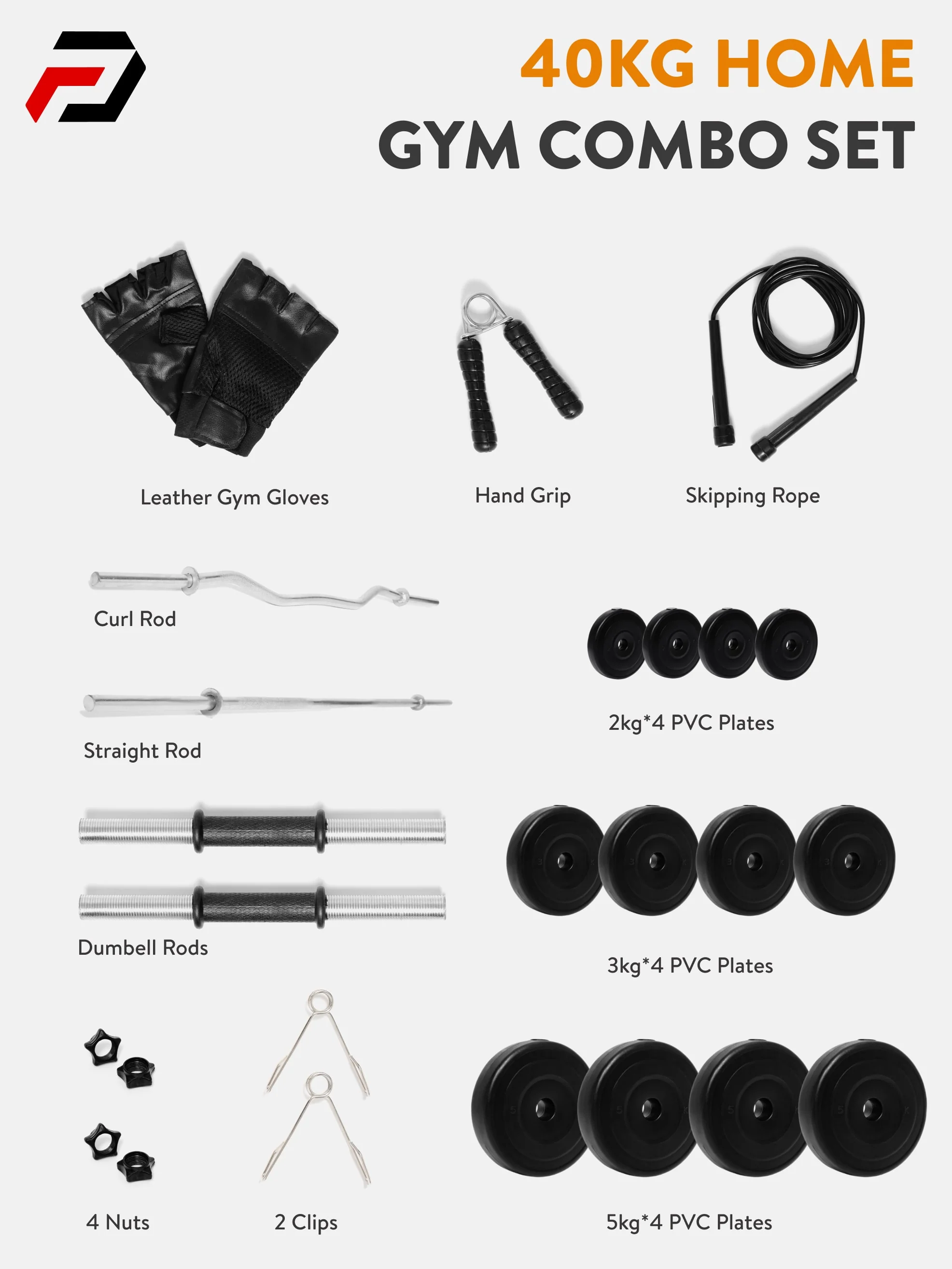 40 kg PVC Curl, Straight Rod Home Gym Combo - Image 3
