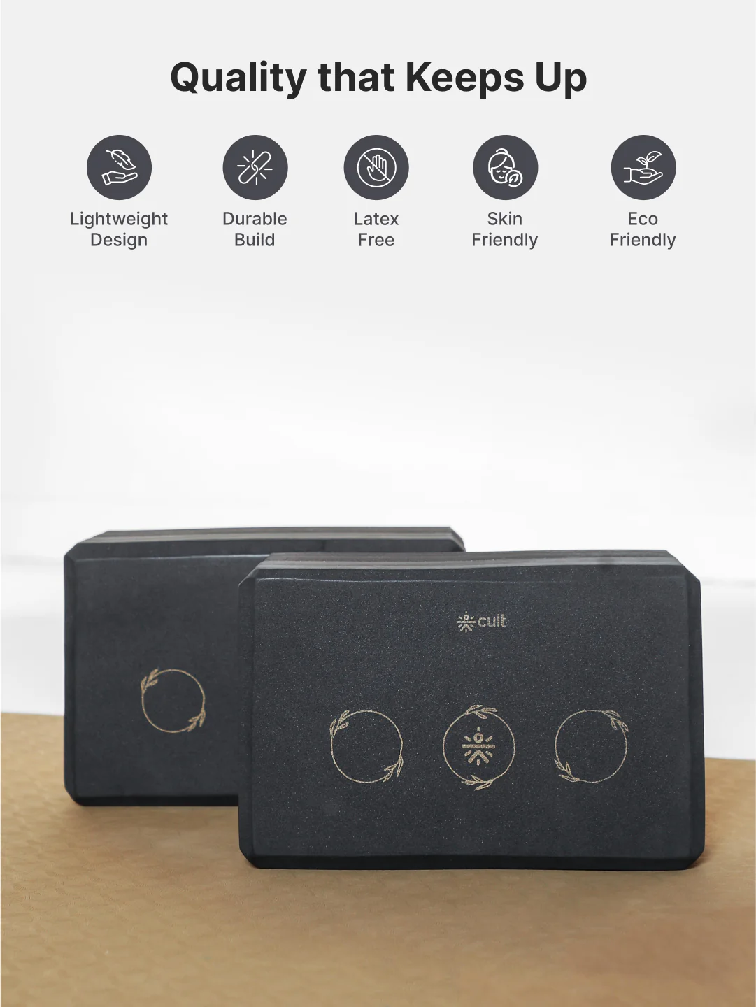 Pack of 2 EVA Yoga Blocks 80mm Black  Non-Toxic, Anti-Skid & Durable - Image 3