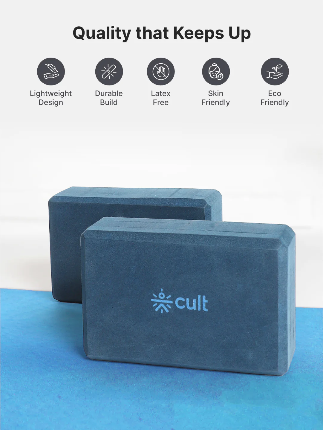 Pack of 2 EVA Yoga Blocks 80mm Blue  Non-Toxic, Anti-Skid & Durable - Image 3