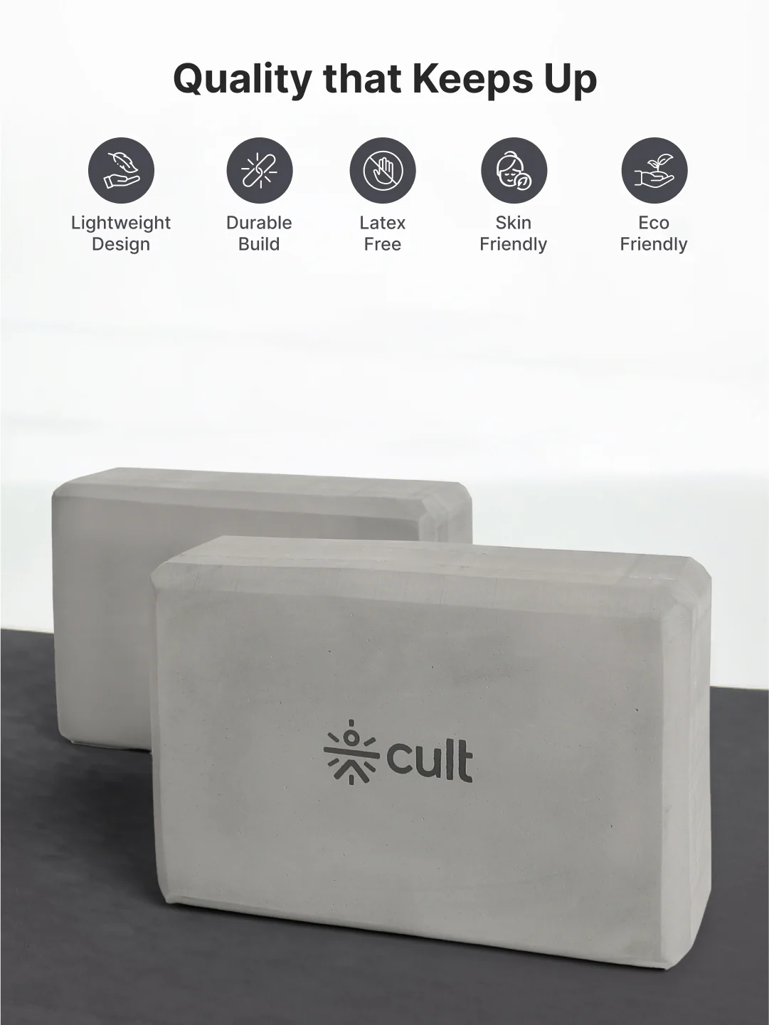 Pack of 2 EVA Yoga Blocks 80mm Dark Grey  Non-Toxic, Anti-Skid & Durable - Image 3
