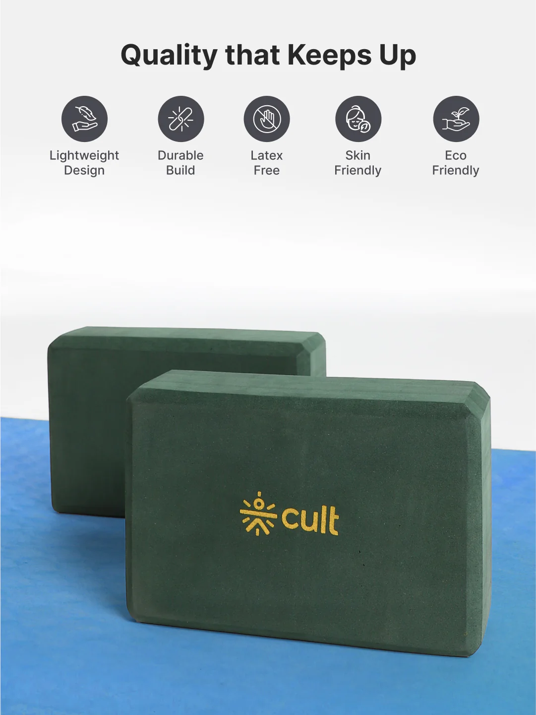Pack of 2 EVA Yoga Blocks 80mm Green Non-Toxic, Anti-Skid & Durable - Image 3